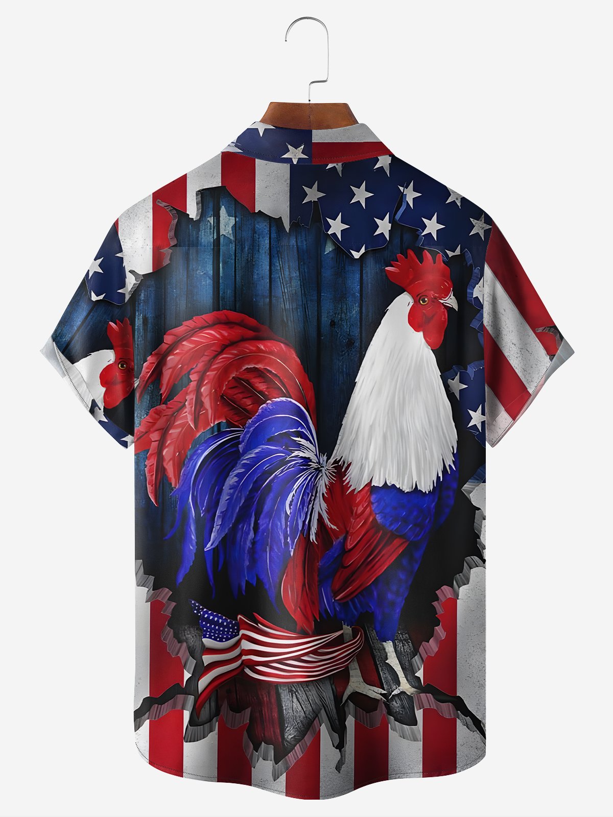 Moisture-Wicking Tropical American Flag Rooster Print Shirt
