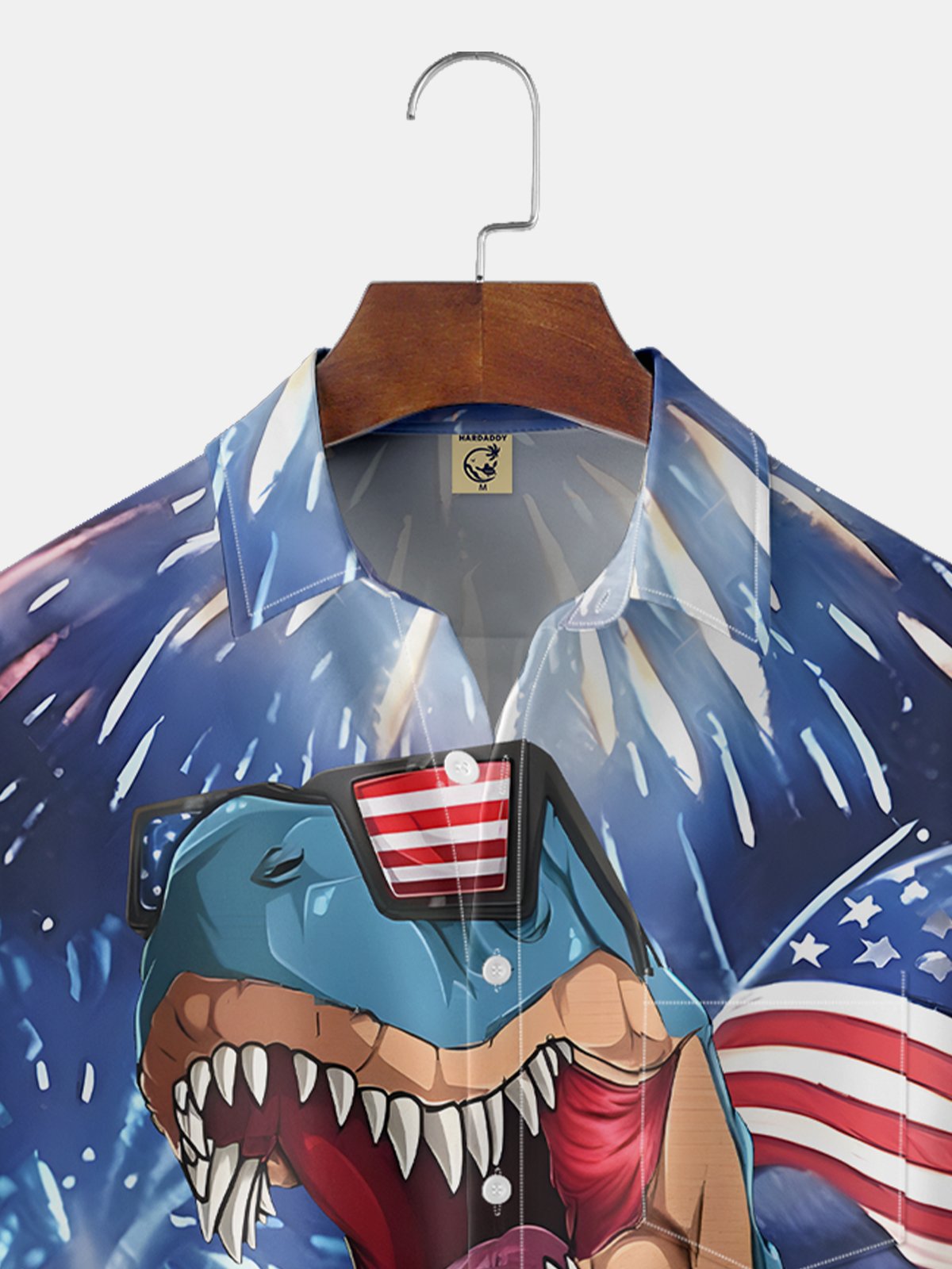 Moisture-Wicking Tropical American Flag Dinosaur Vacation Print Shirt