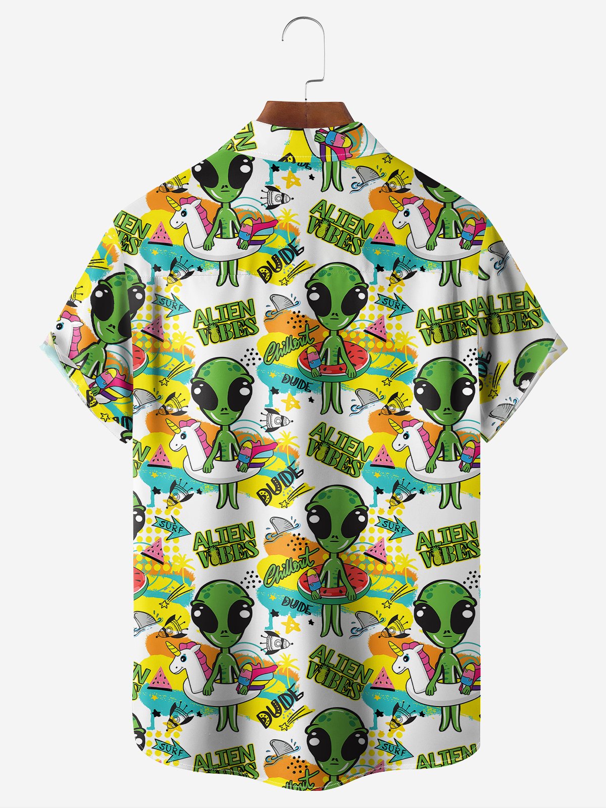 Moisture-wicking Fun Rainbow Horse Alien Chest Pocket Hawaiian Shirt