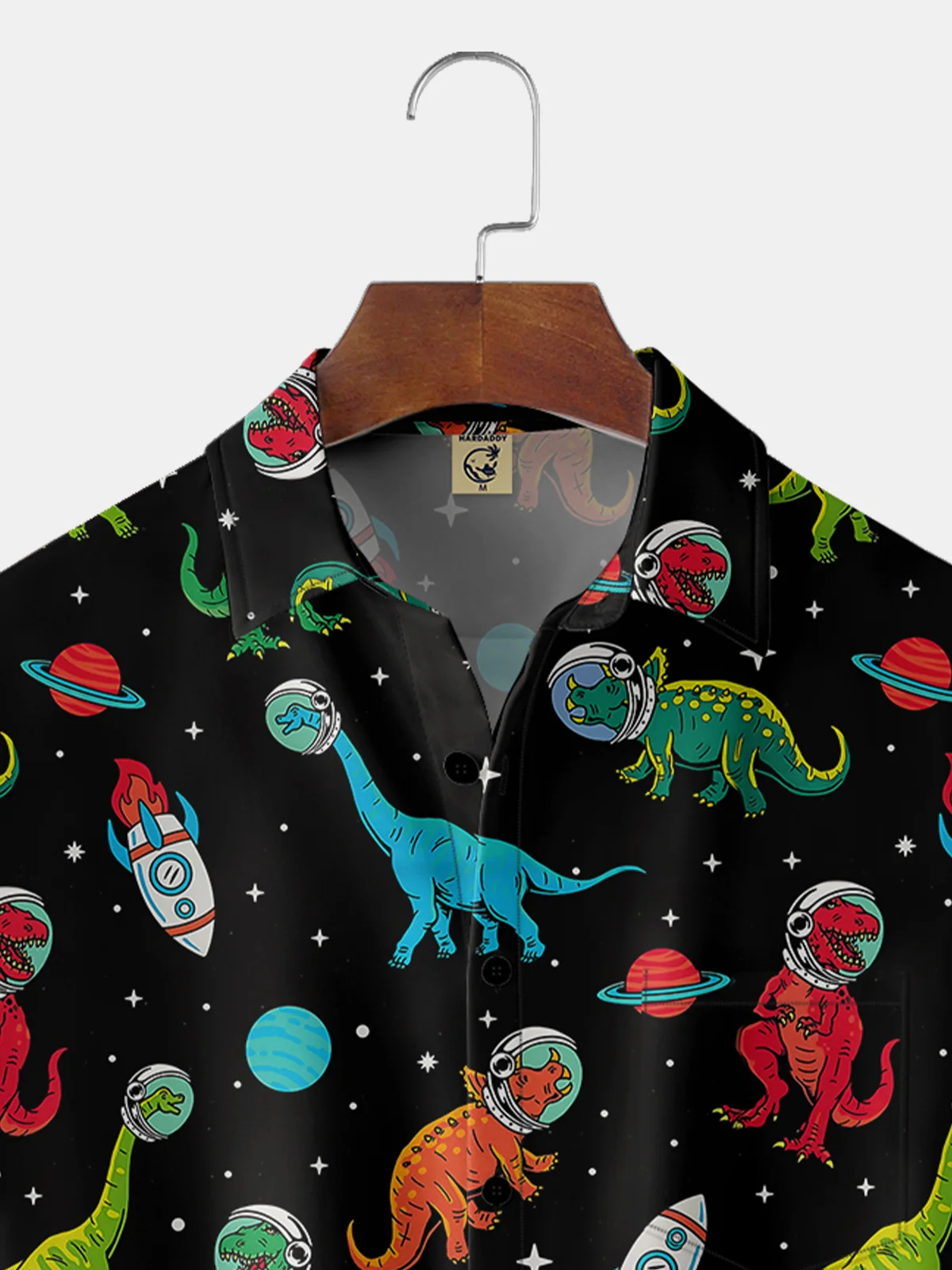 Moisture-wicking Cosmic Dinosaur Chest Pocket Hawaiian Shirt