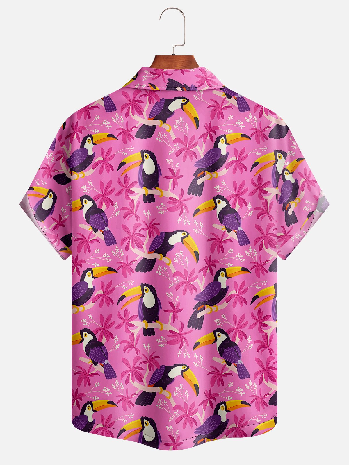 Moisture-wicking Tropical Plant Toucan Short Sleeve Aloha Shirt