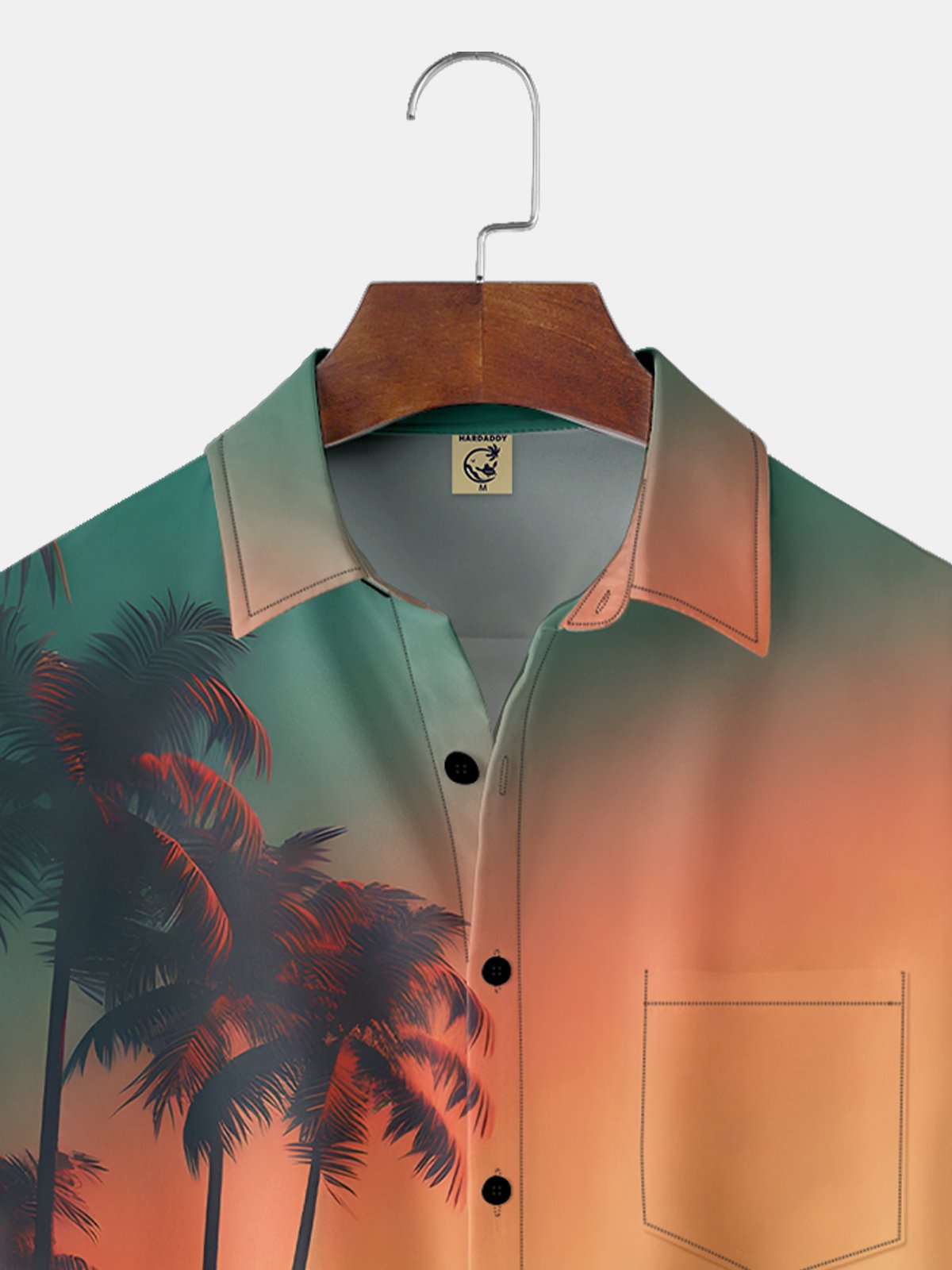 Moisture-wicking Sunset Coconut Tree Chest Pocket Hawaiian Shirt