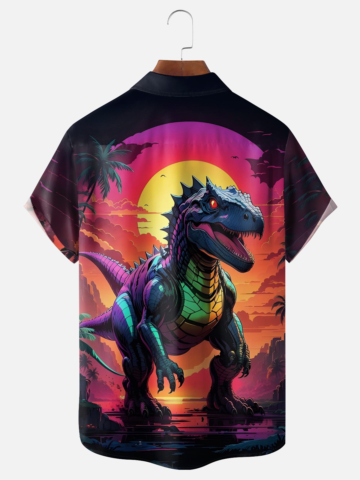 Moisture-Wicking Tropical Plant T-rex Print Shirt