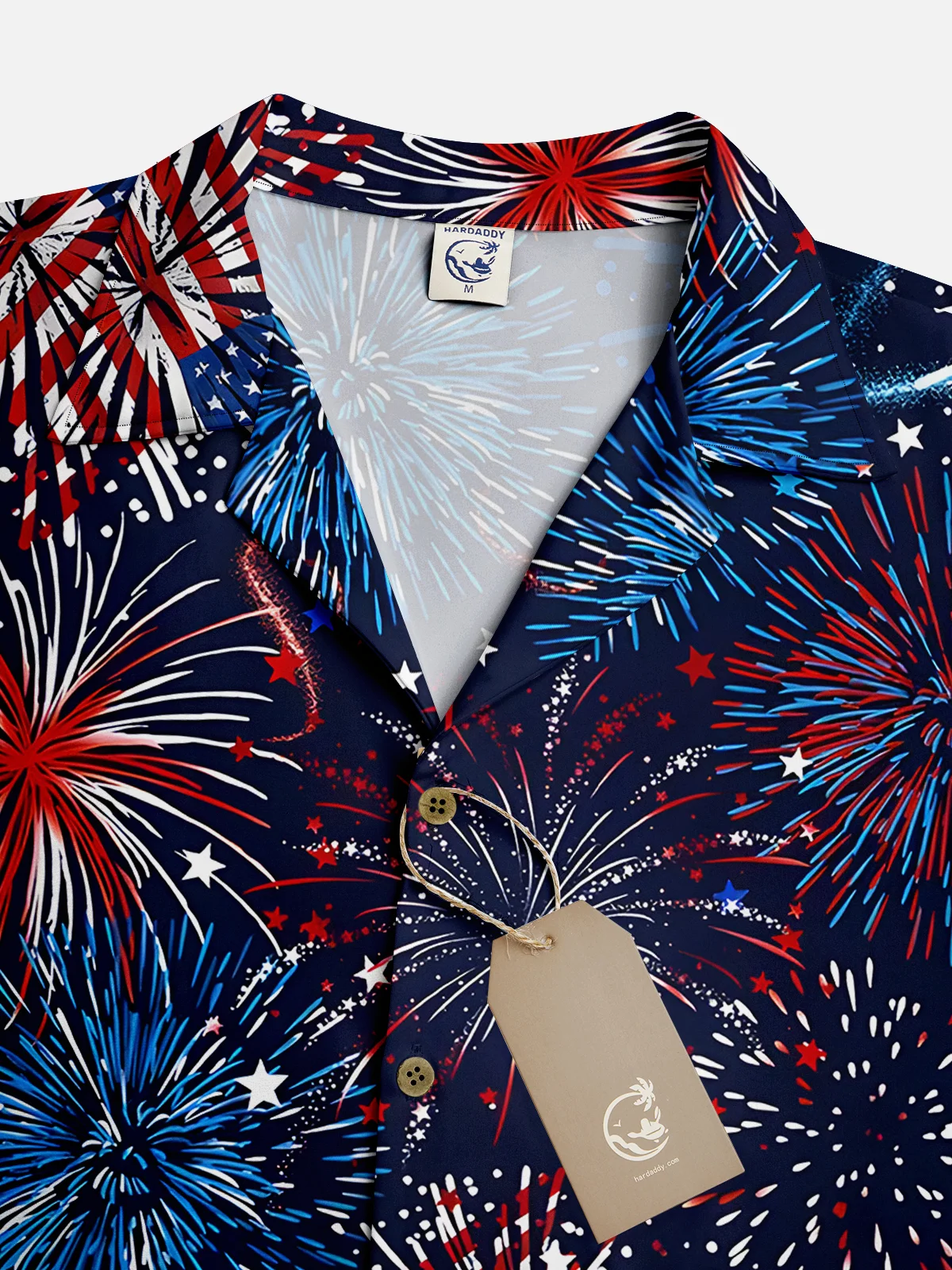 Hardaddy Moisture Wicking Fireworks American Flag Short Sleeve Aloha Shirt