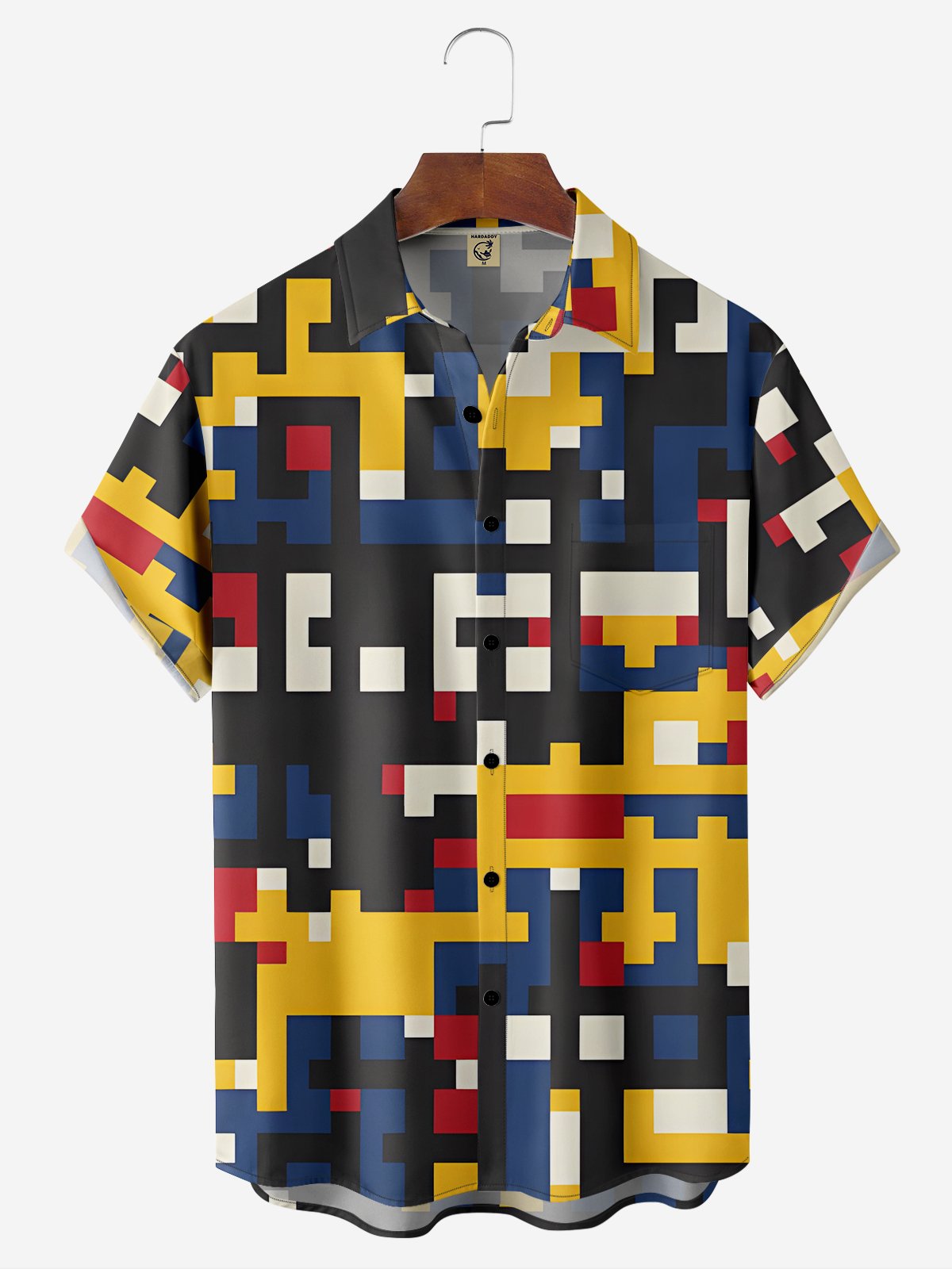 Moisture-wicking Abstract Plaid Chest Pocket Hawaiian Shirt