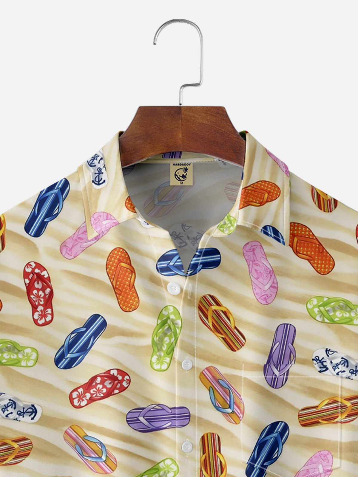 Moisture-wicking Beach Flip Flop Chest Pocket Hawaiian Shirt