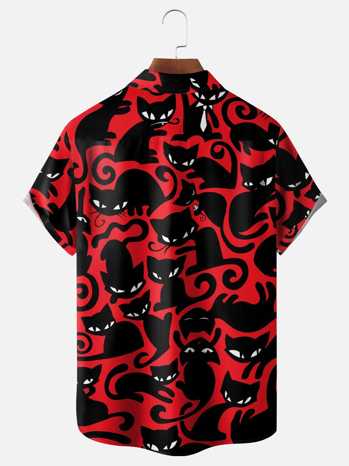 Moisture-wicking Black Cat Chest Pocket Hawaiian Shirt