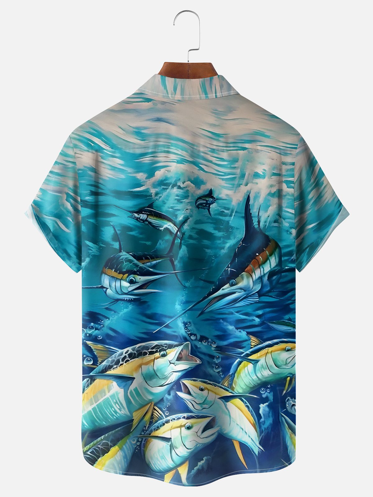 Breathable Marlins Fish Chest Pocket Hawaiian Shirt