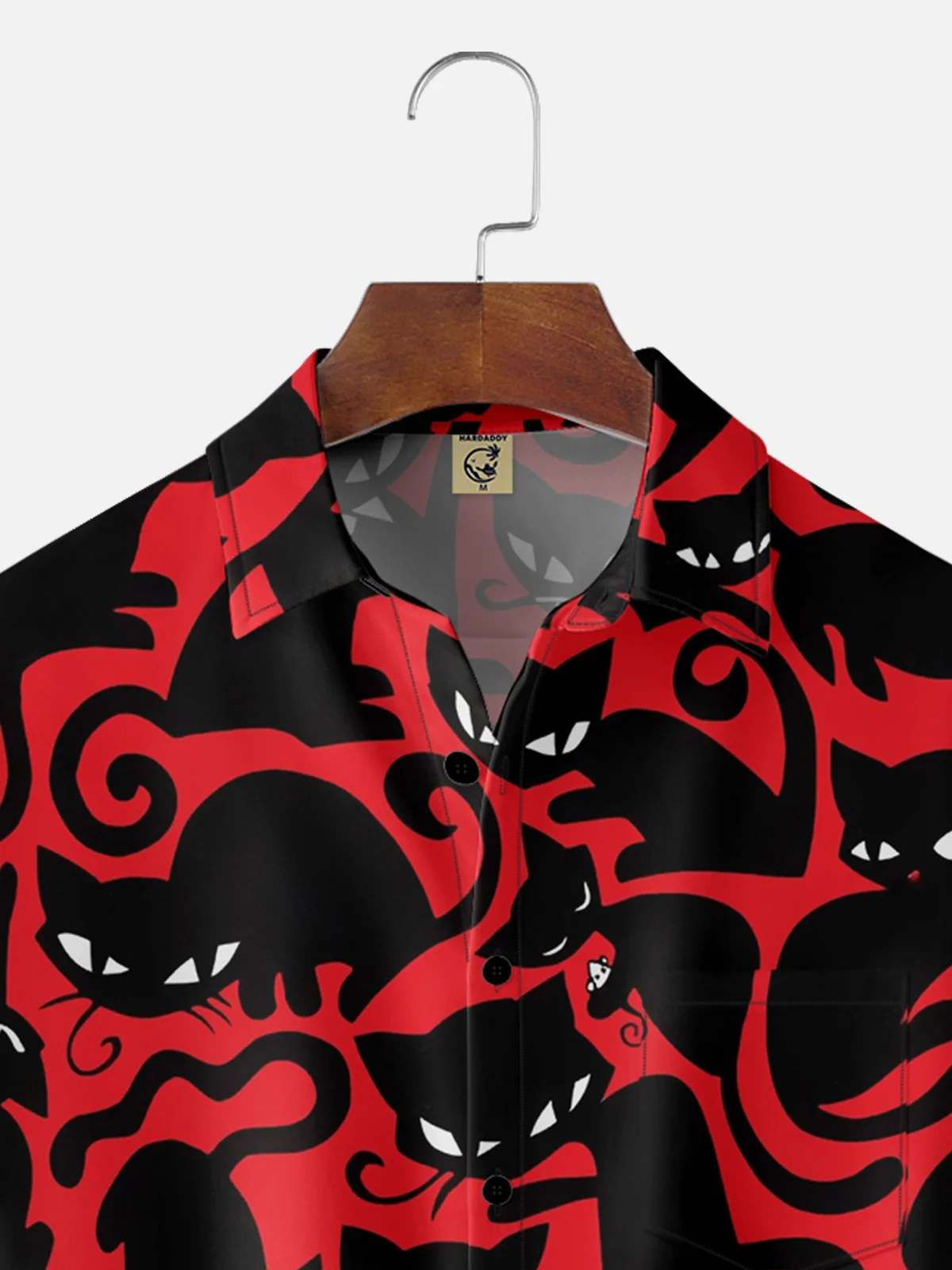 Moisture-wicking Black Cat Chest Pocket Hawaiian Shirt
