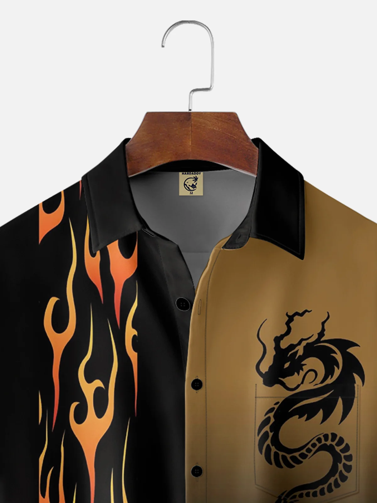 Hardaddy Breathable Wicking Flame Dragon Chest Pocket Bowling Shirt