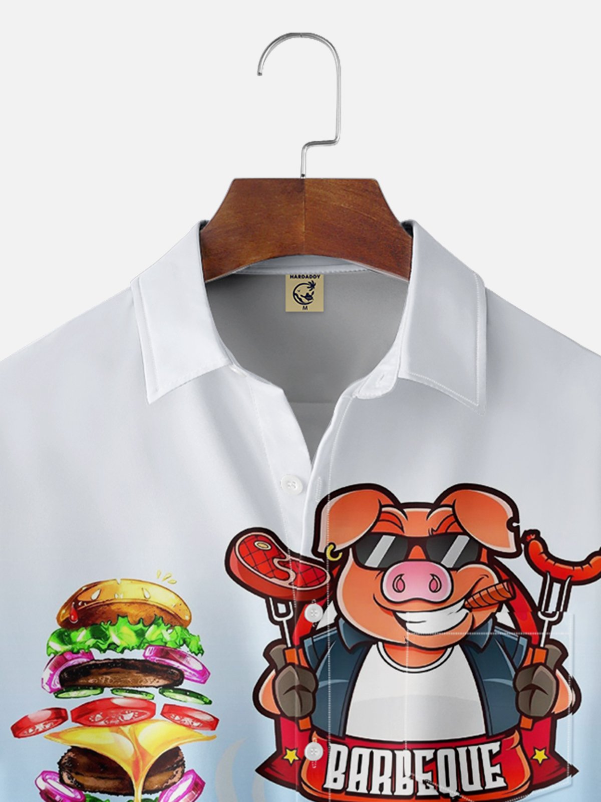 Barbecue Cuisine Pig Cooker Breathable Chest Pocket Hawaiian Shirt