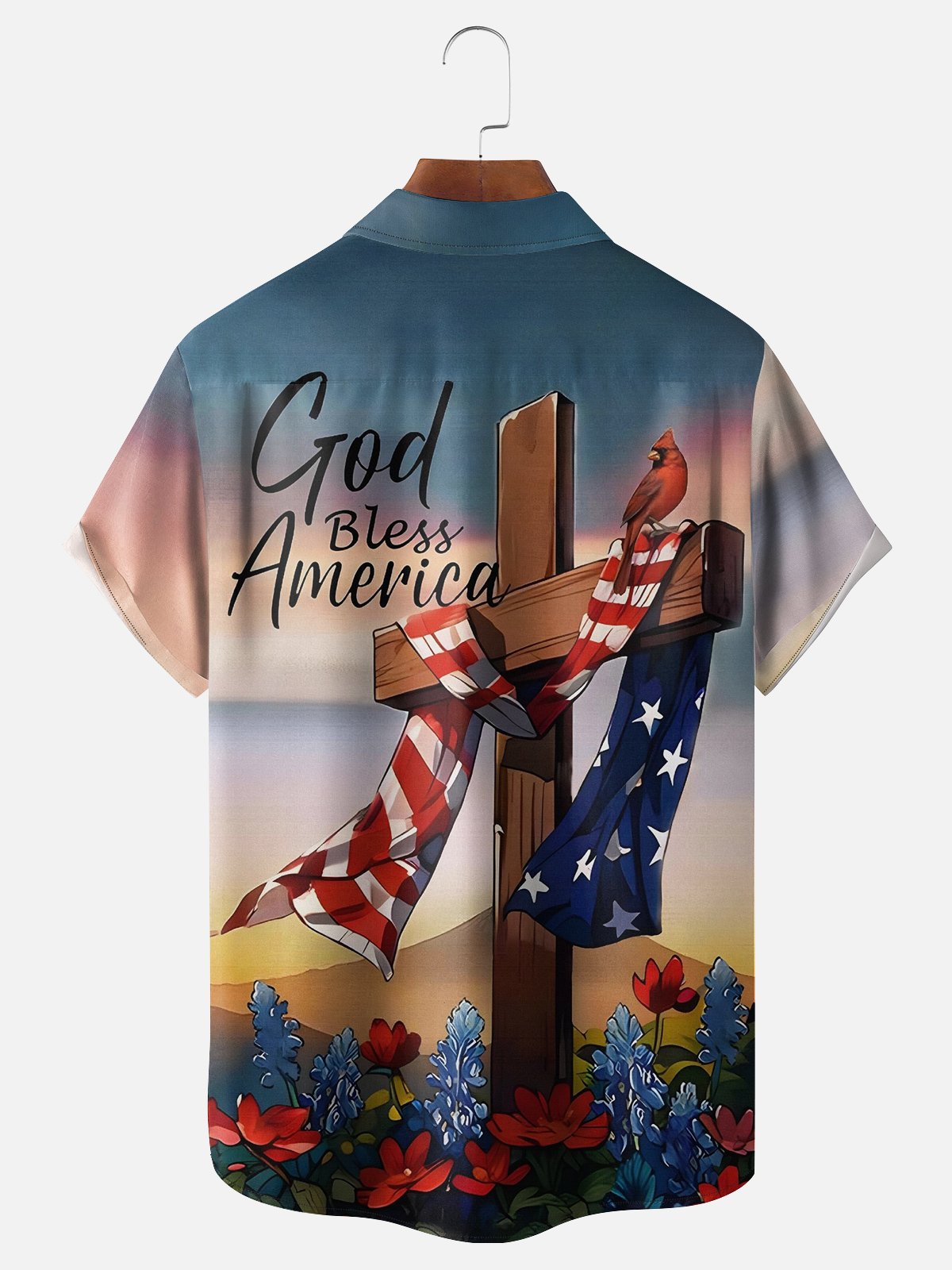 Hardaddy Moisture-Wicking Cross American Flag Print Shirt