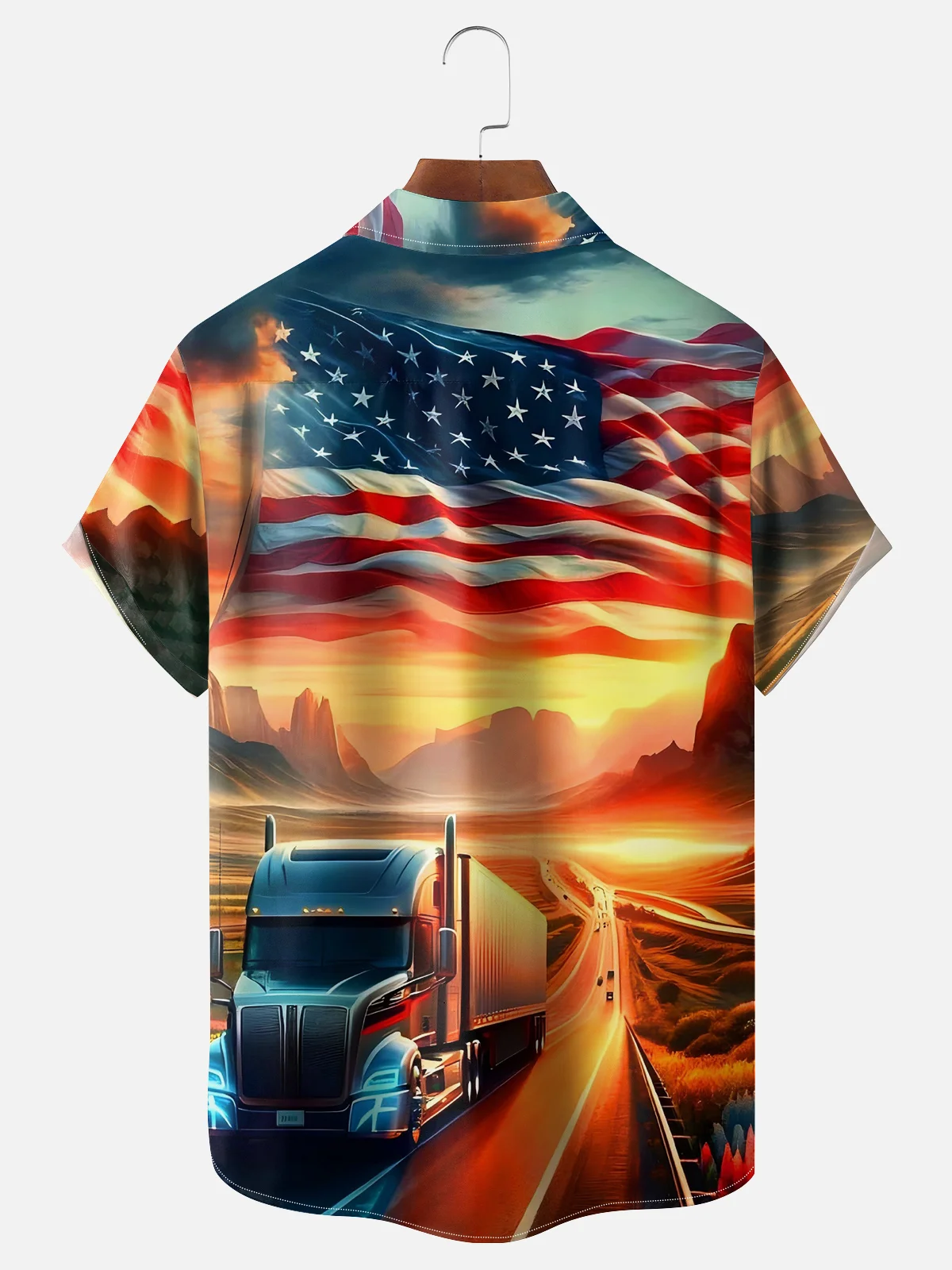 National American Truck Patriotic Wicking Hawaiian Shirt