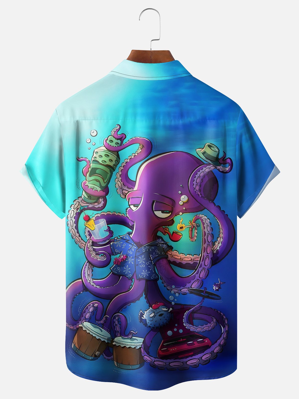 Hardaddy Moisture-wicking Gradient Octopus Chest Pocket Hawaiian Shirt