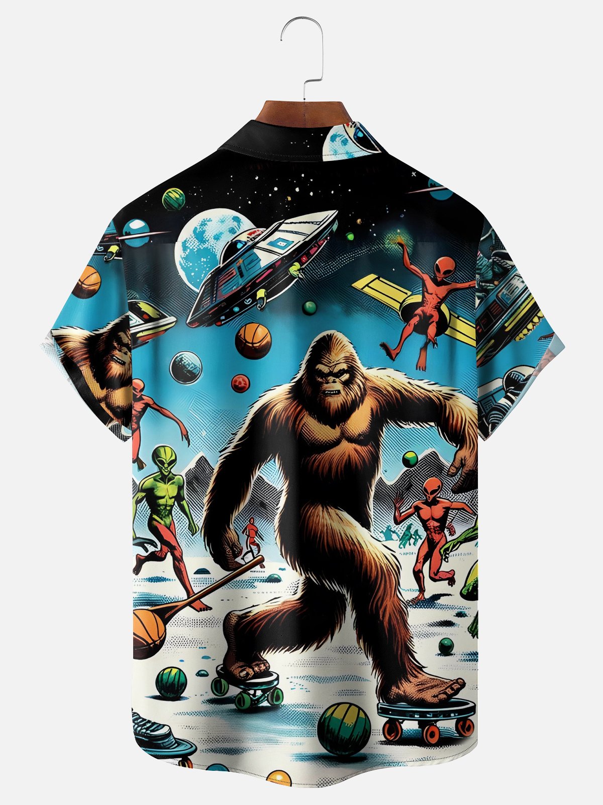 Moisture-wicking Retro Alien Universe Bigfoot Chest Pocket Shirt