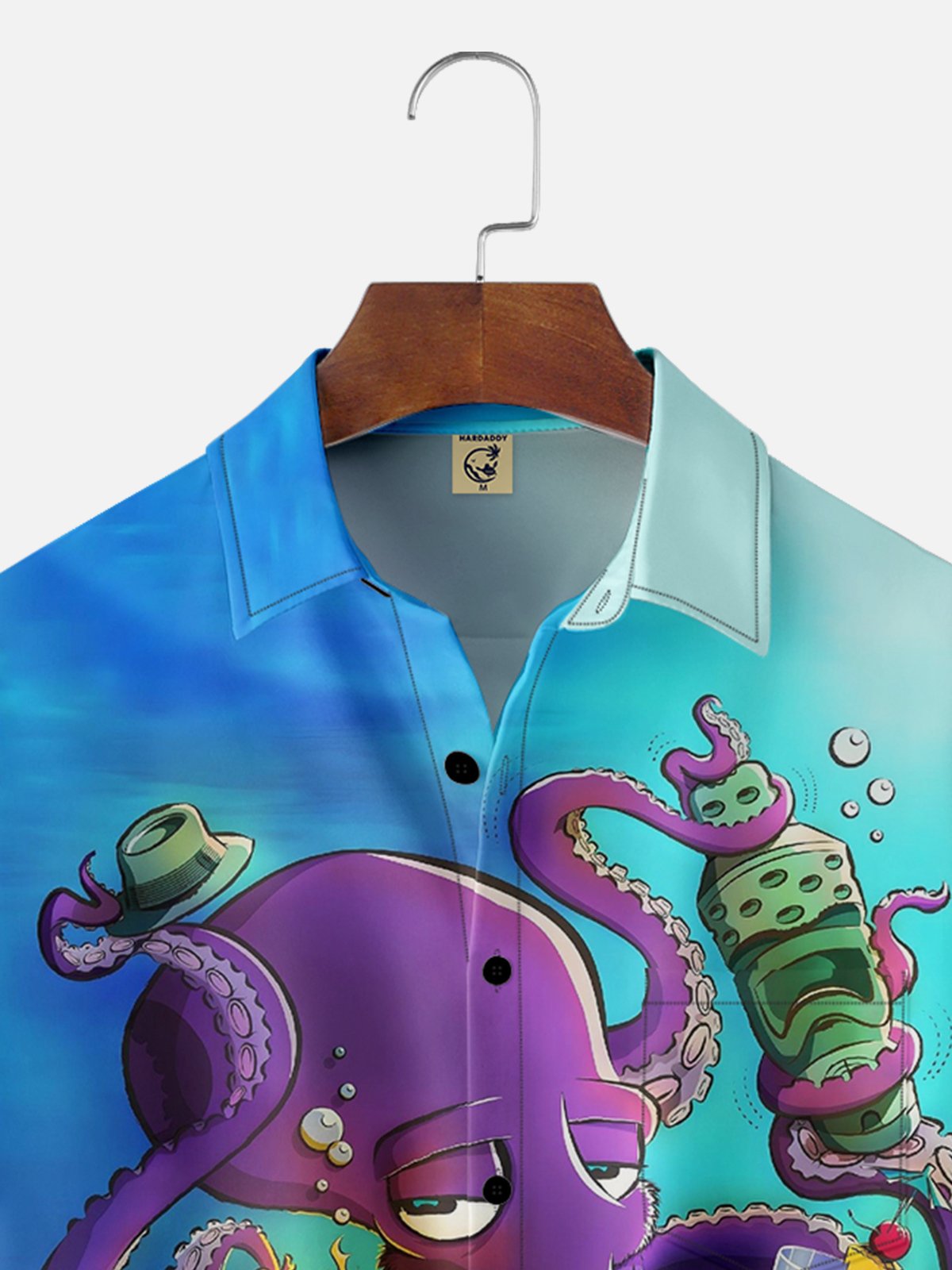 Moisture-wicking Gradient Octopus Chest Pocket Hawaiian Shirt
