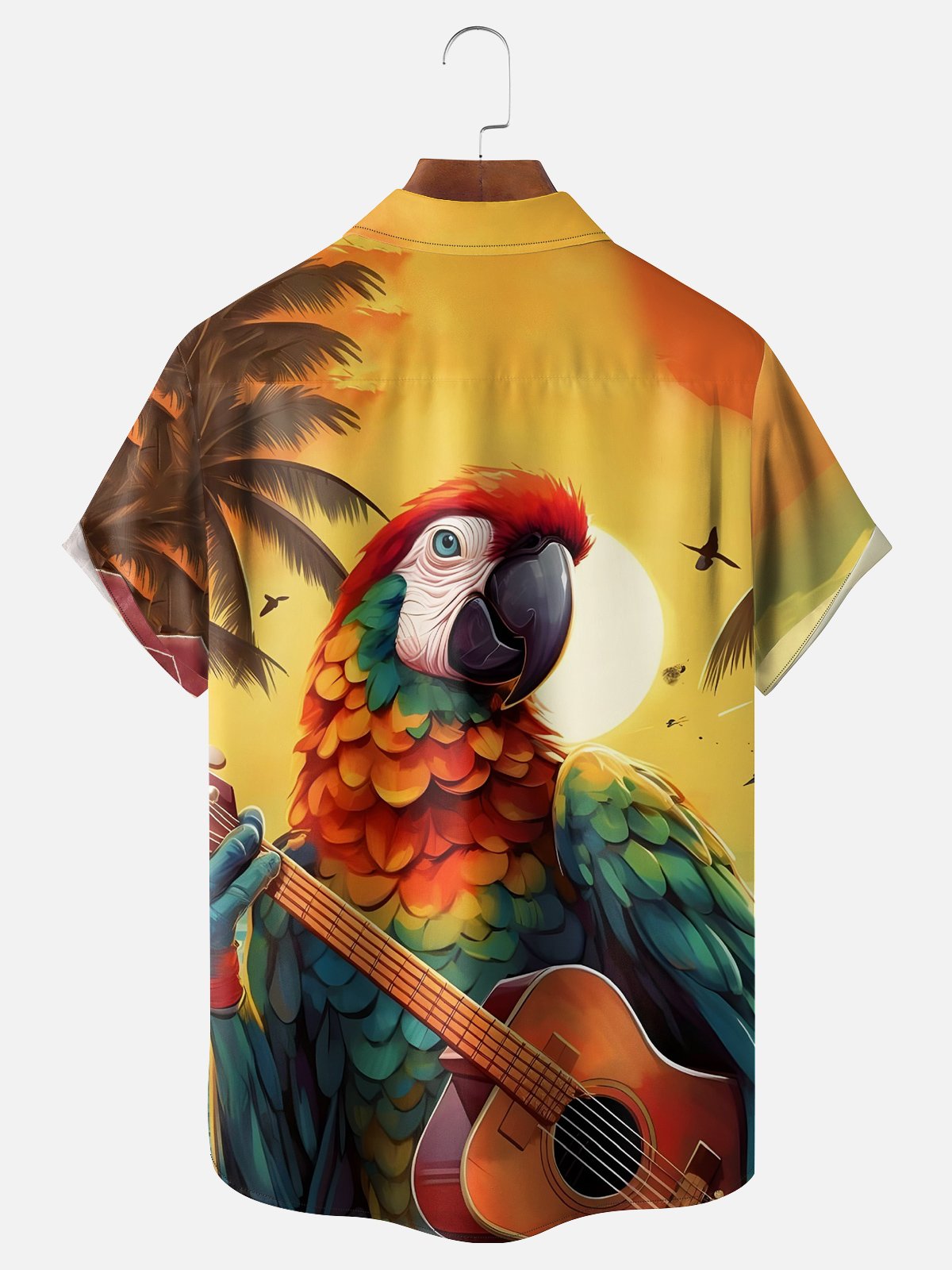 Moisture-wicking Tropical Parrots Guitar Chest Pocket Hawaiian Shirt