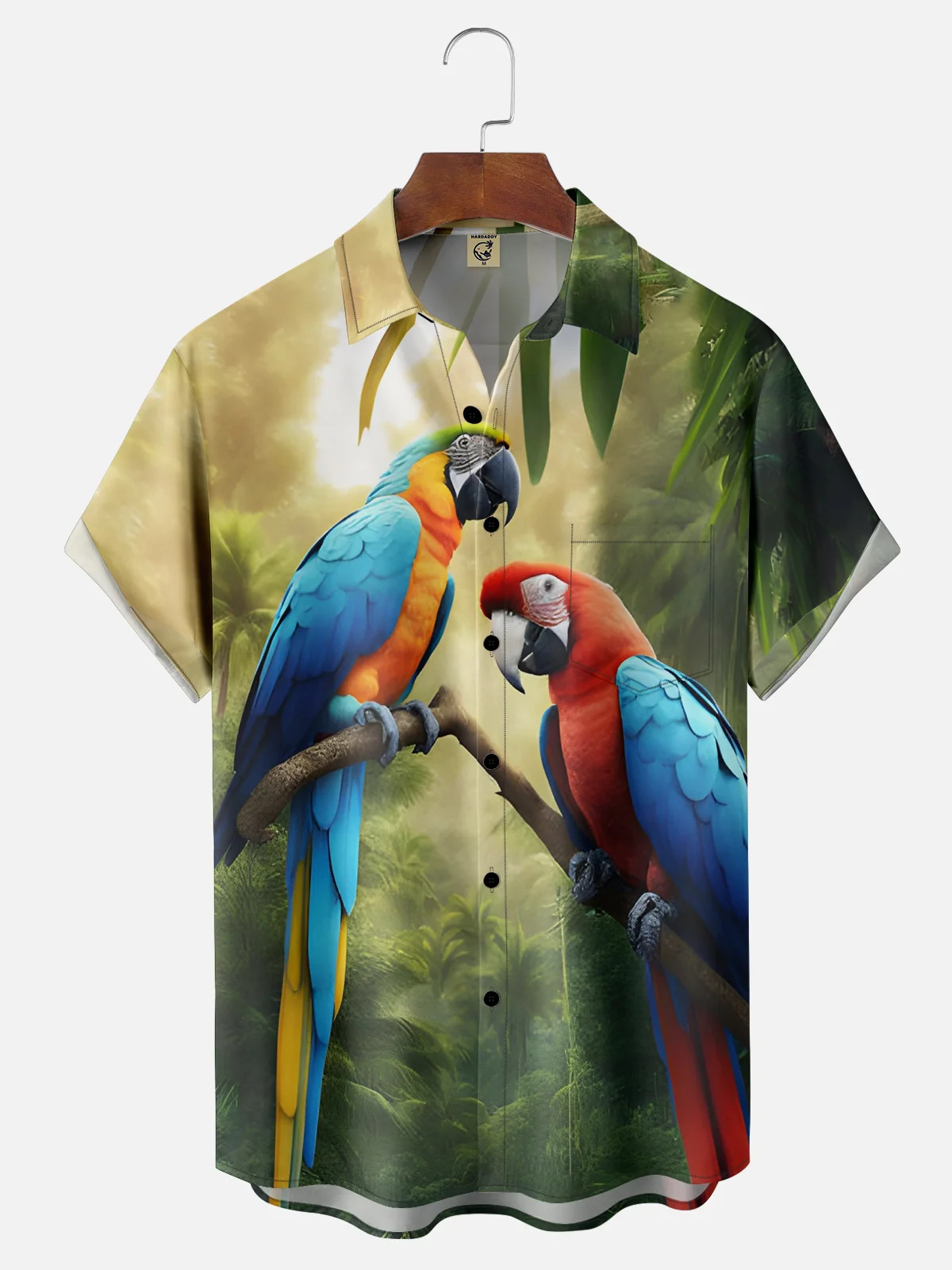 Moisture-wicking Tropical Parrots Chest Pocket Hawaiian Shirt