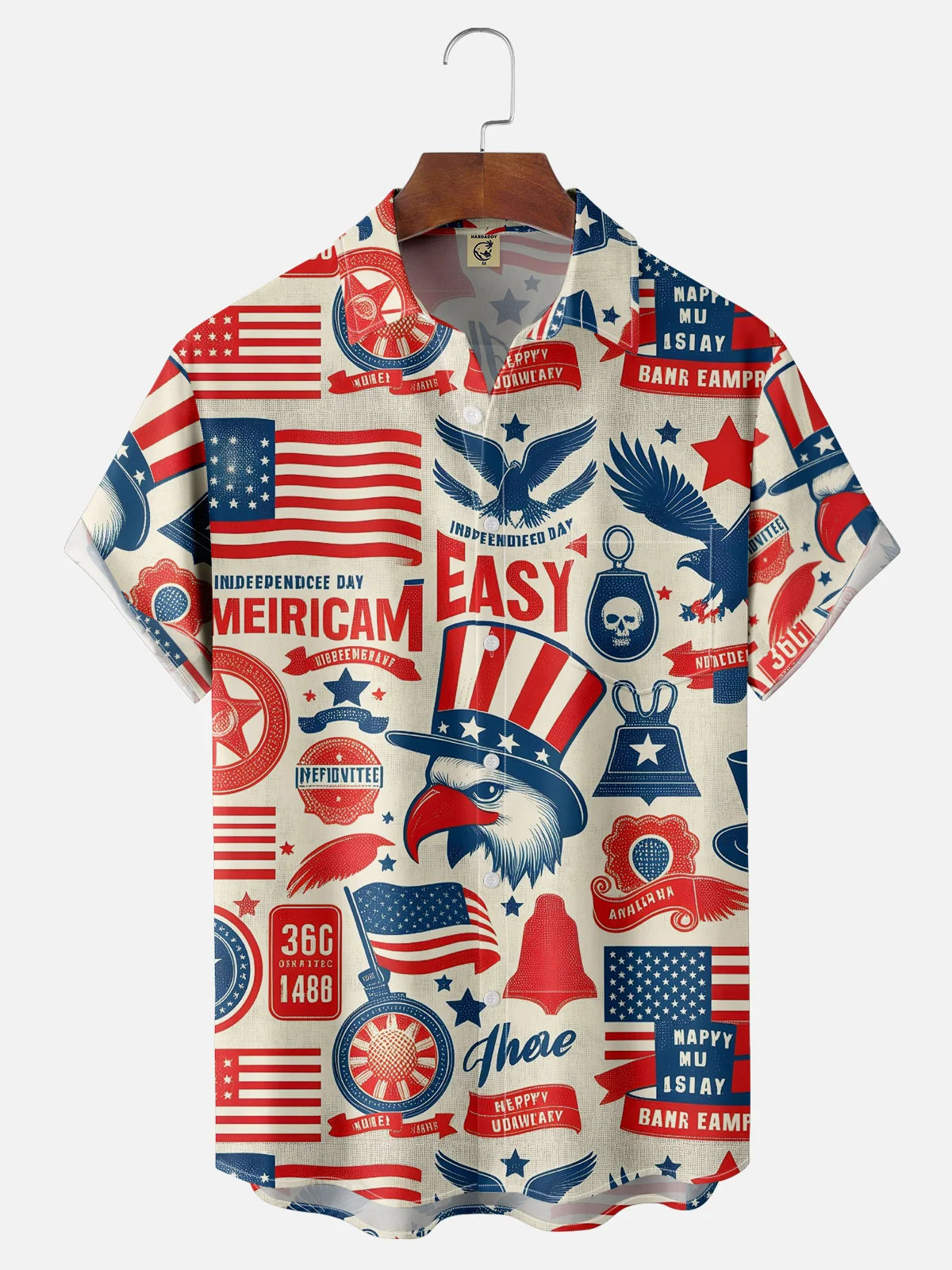Moisture-wicking American Flag Chest Pocket Hawaiian Shirt
