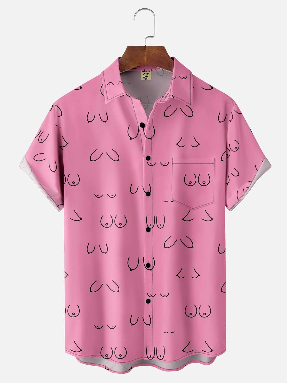 Hardaddy Moisture-wicking Abstract Line Drawing Chest Pocket Hawaiian Pink Boob Shirt For Men