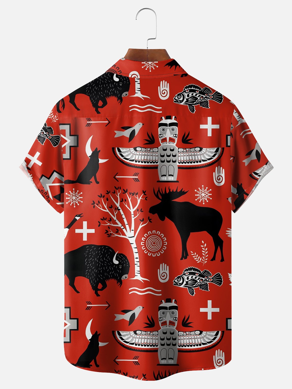 Hardaddy Moisture-wicking Canada Day Animal Maple Leaf Chest Pocket Hawaiian Shirt