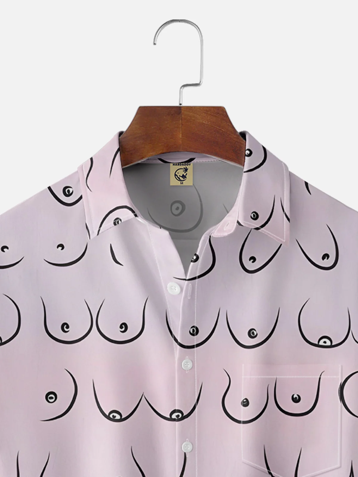 Hardaddy Moisture-wicking Abstract Line Drawing Chest Pocket Hawaiian Pink Boob Shirt For Men