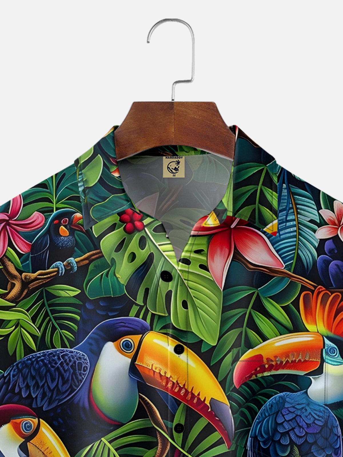 Hardaddy Moisture-wicking Tropical Toucan Parrot Chest Pocket Hawaiian Shirt