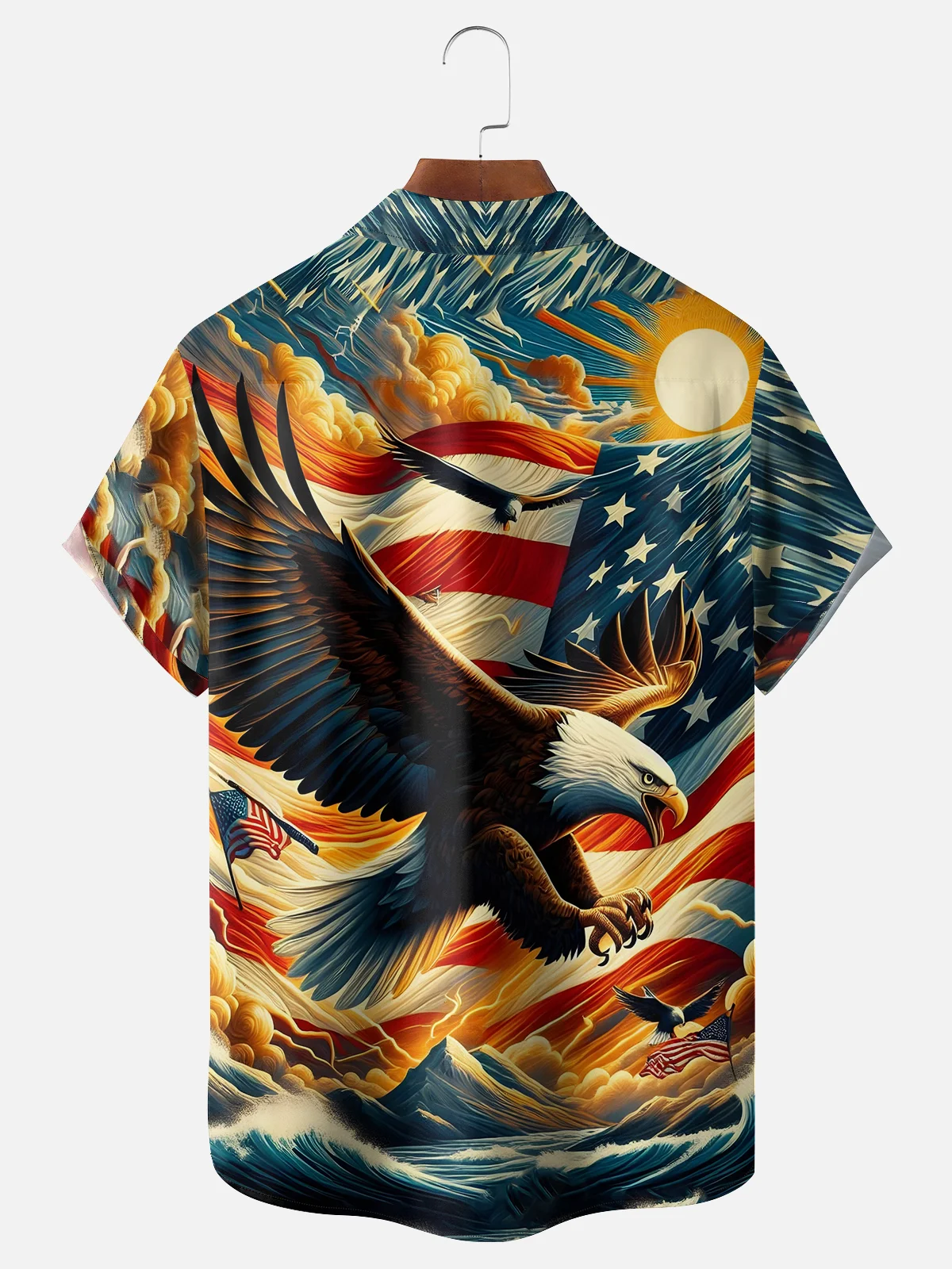 Hardaddy Moisture-wicking American Flag American Eagle Chest Pocket Hawaiian Shirt