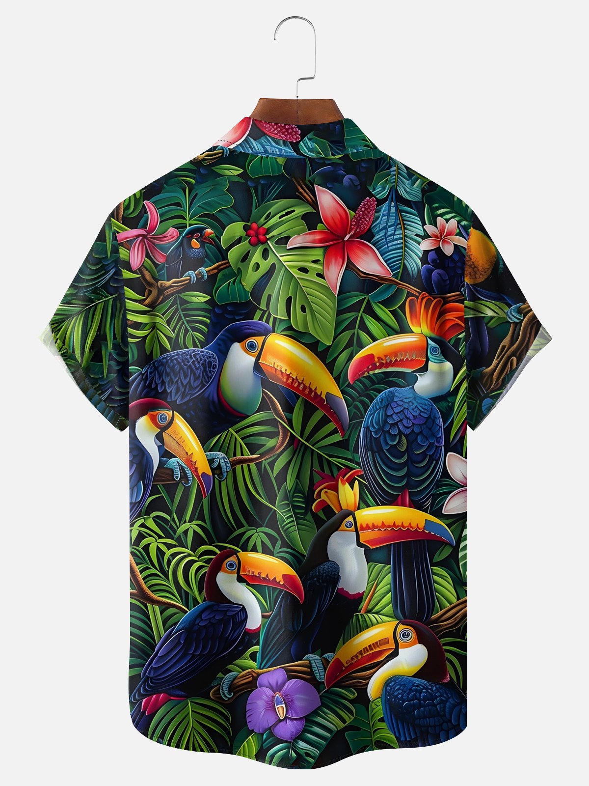 Hardaddy Moisture-wicking Tropical Toucan Parrot Chest Pocket Hawaiian Shirt