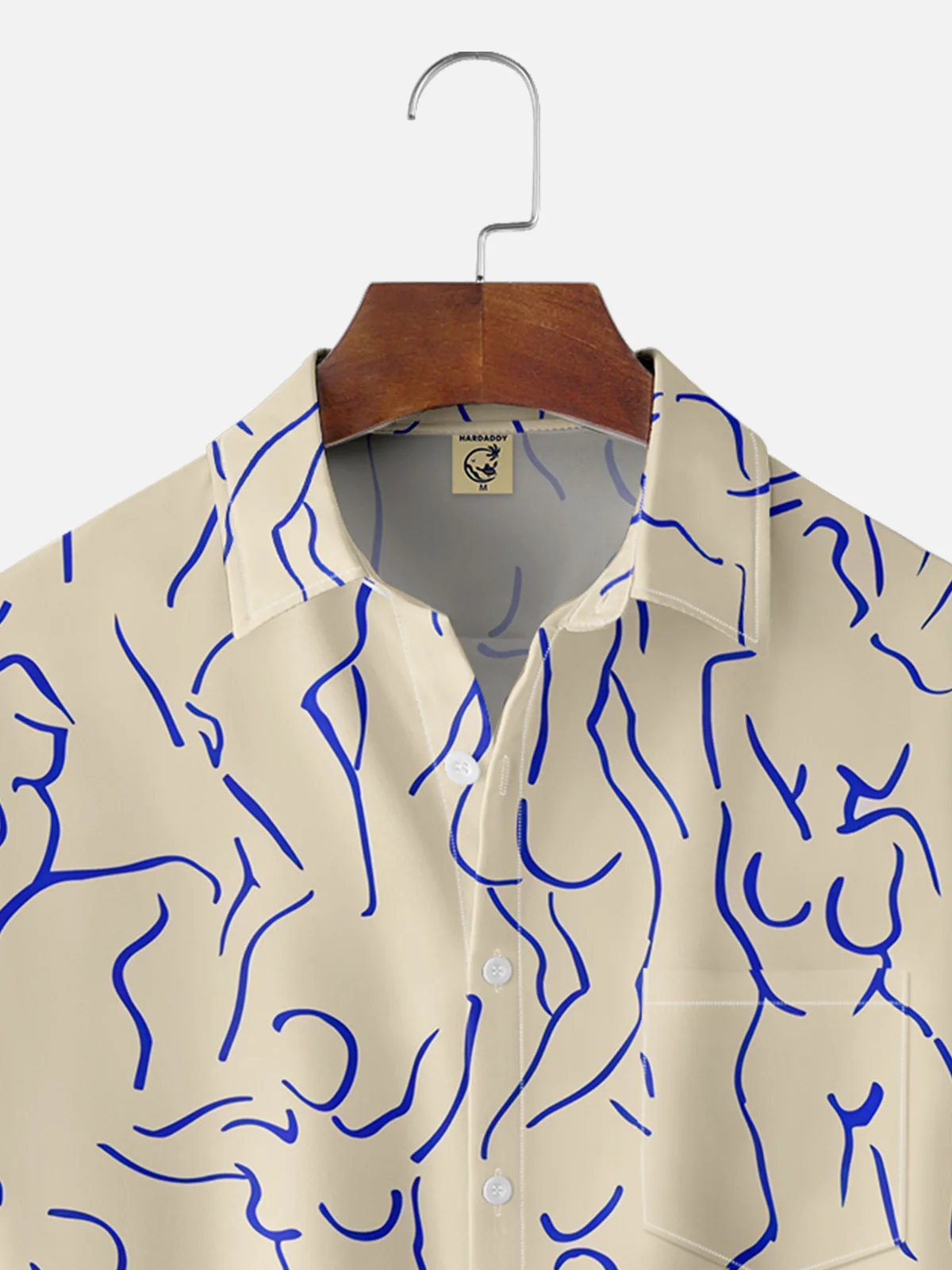 Hardaddy Moisture-wicking Art Abstract Line Drawing Chest Pocket Hawaiian Shirt