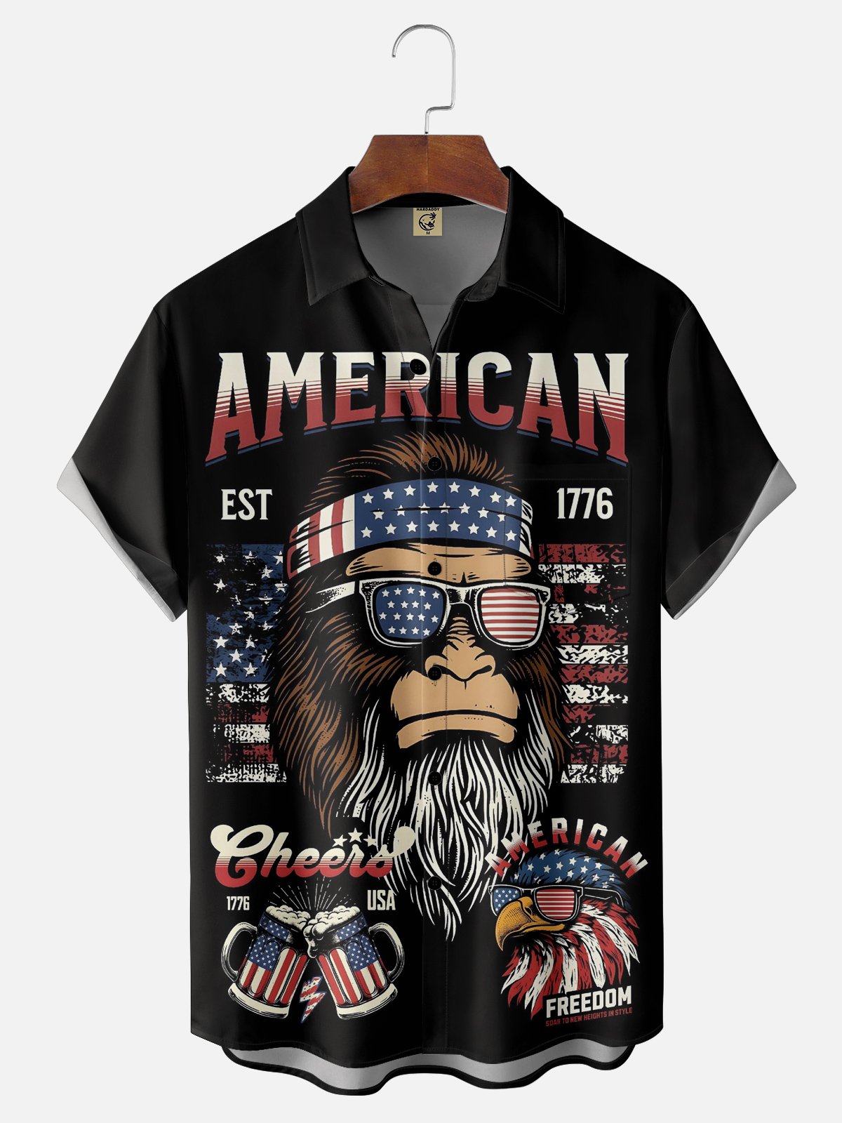 Hardaddy National American Bigfoot Patriotic Wicking Hawaiian Shirt