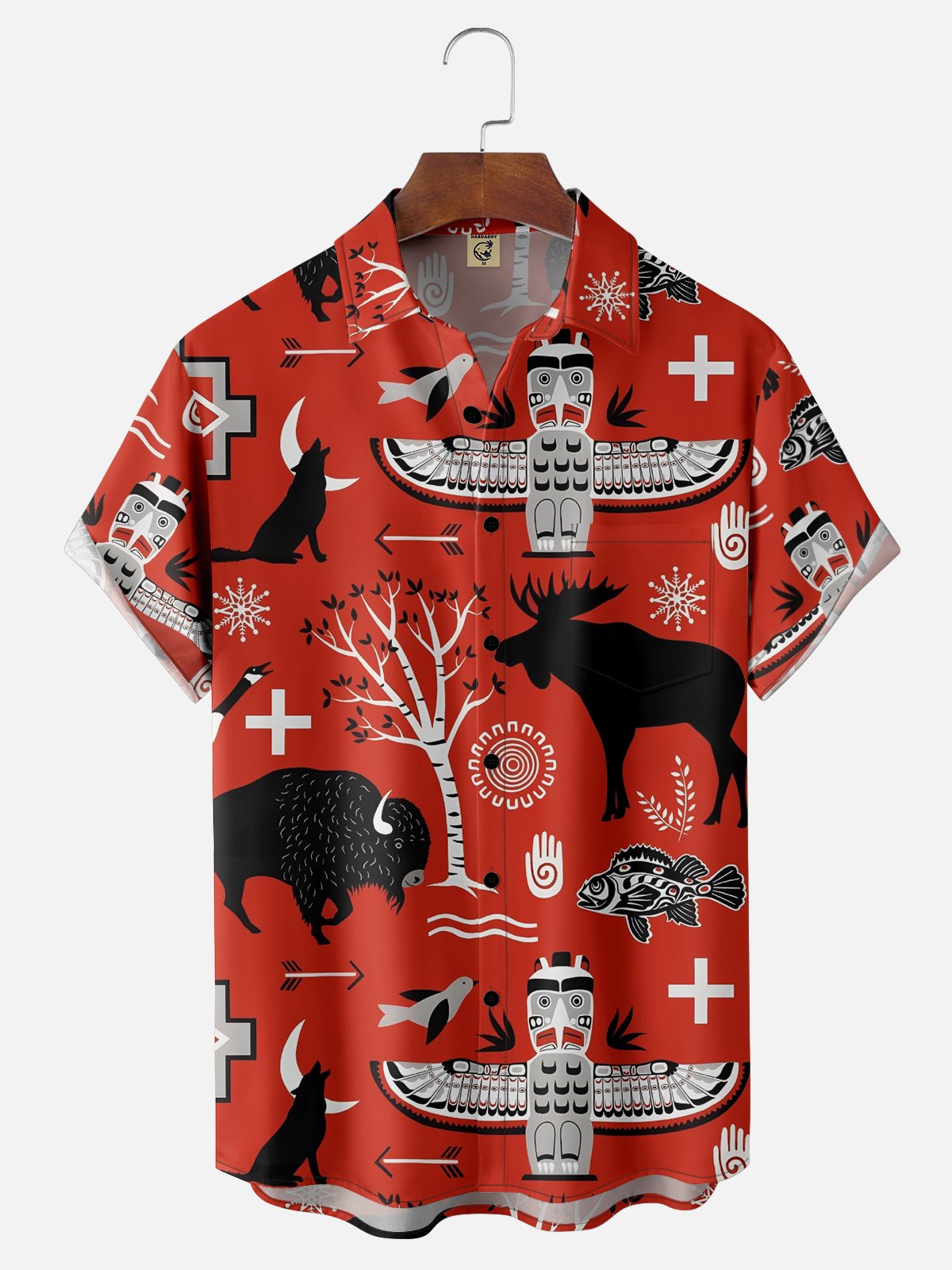 Hardaddy Moisture-wicking Canada Day Animal Maple Leaf Chest Pocket Hawaiian Shirt