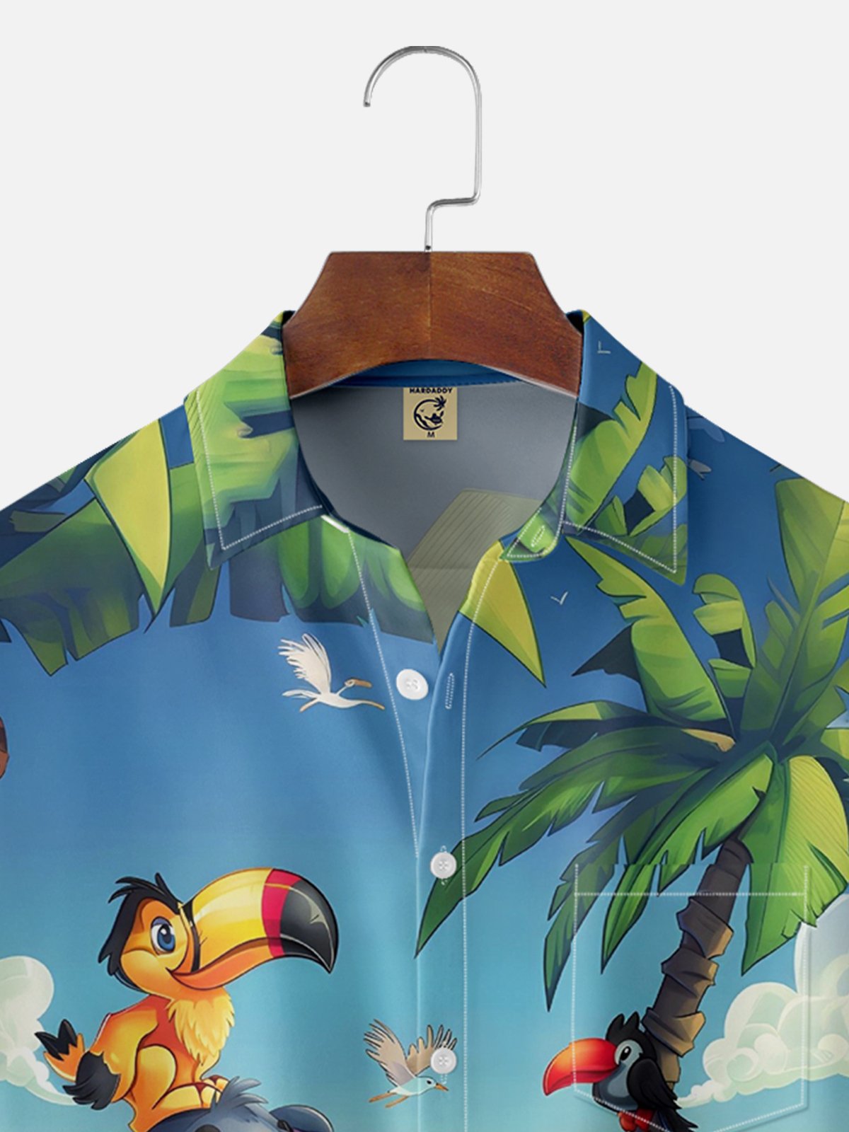 Hardaddy Cartoon Tropical Animals Toucan Breathable Chest Pocket Hawaiian Shirt