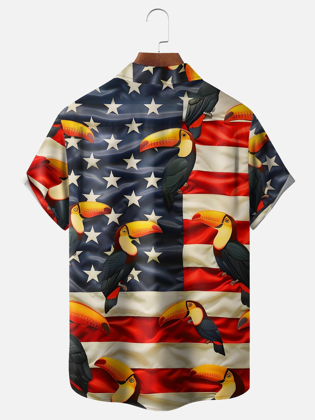 Hardaddy American Flag Toucan Chest Pocket Breathable Casual Shirt