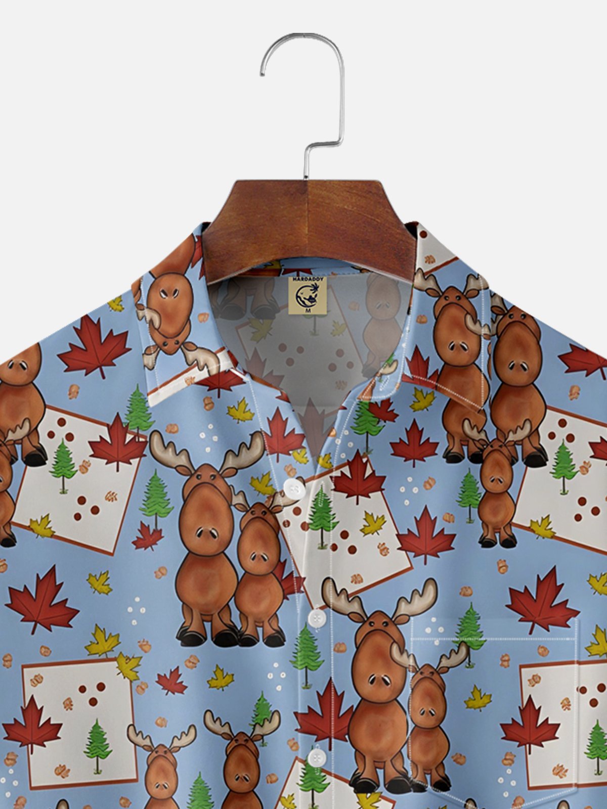 Hardaddy Moisture-wicking Canada Day Moose Maple Chest Pocket Hawaiian Shirt