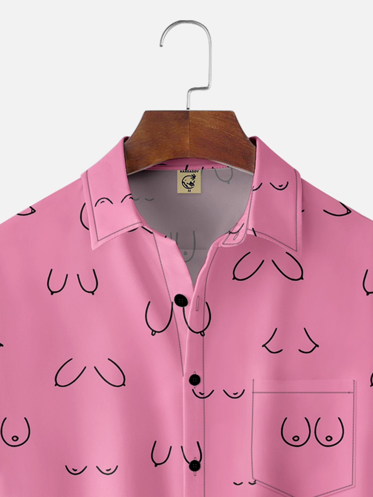 Hardaddy Moisture-wicking Abstract Line Drawing Chest Pocket Hawaiian Pink Boob Shirt For Men