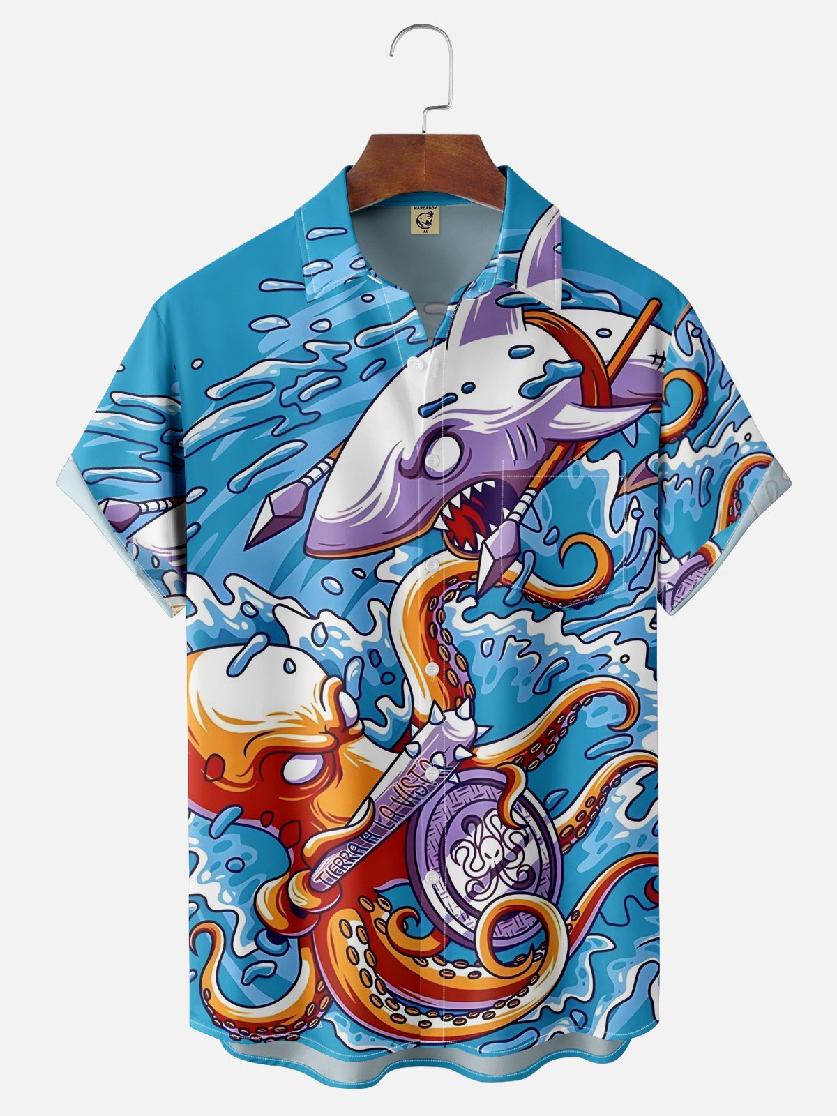 Hardaddy Marine Life Octopus Moisture-wicking Chest Pocket Hawaiian Shirt