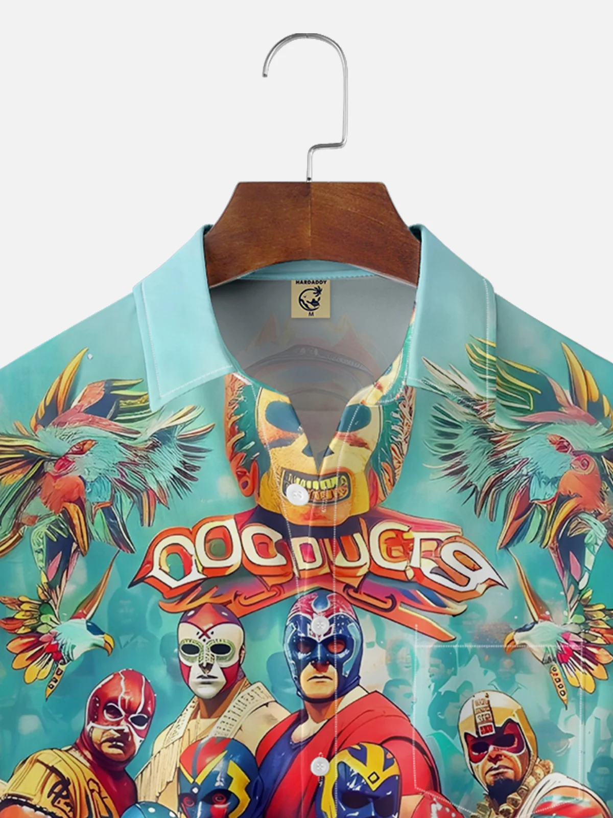 Hardaddy Moisture-wicking Mexican Wrestling Lucha Libre Chest Pocket Hawaiian Shirt