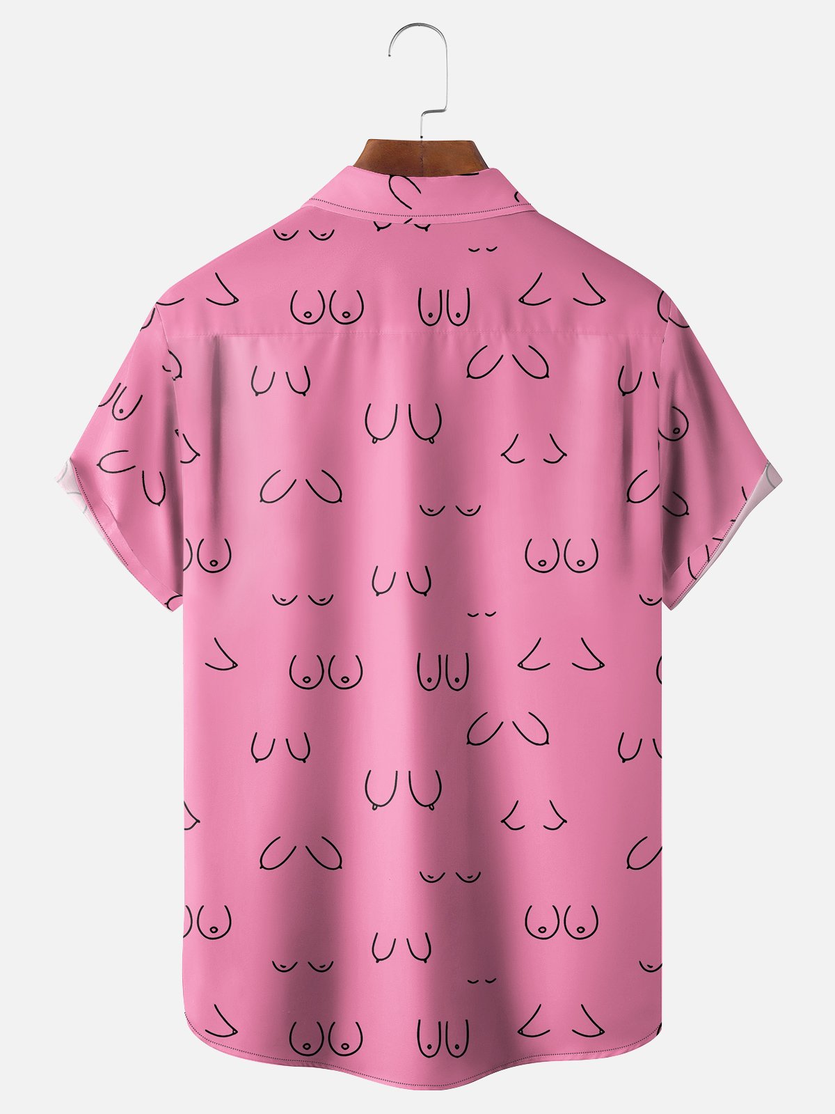 Hardaddy Moisture-wicking Abstract Line Drawing Chest Pocket Hawaiian Pink Boob Shirt For Men