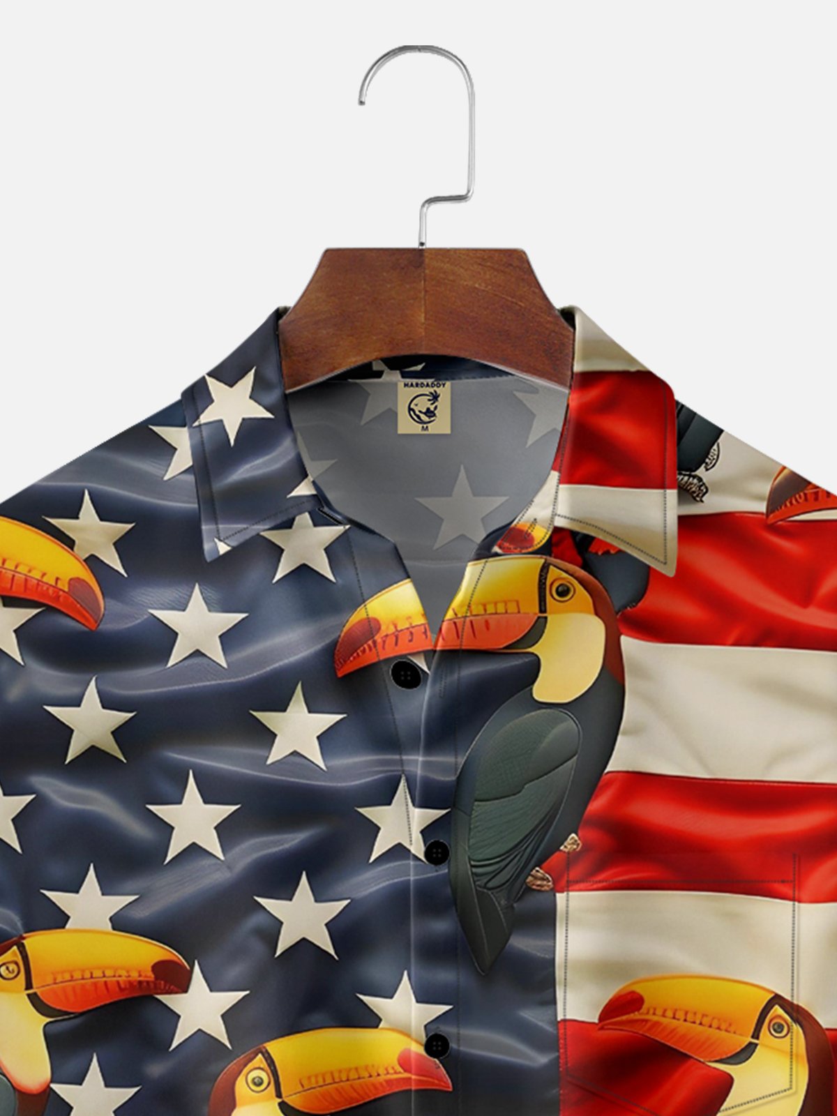 Hardaddy American Flag Toucan Chest Pocket Breathable Casual Shirt