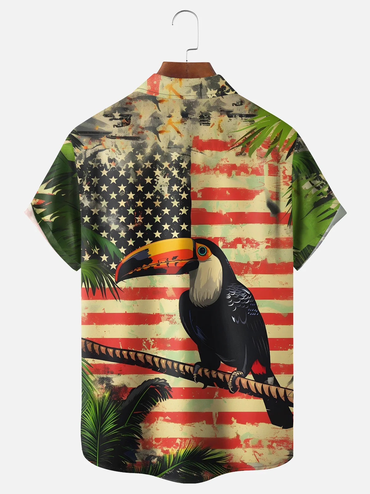 Hardaddy National American Flag Toucan Parrot Moisture-wicking Hawaiian Shirt