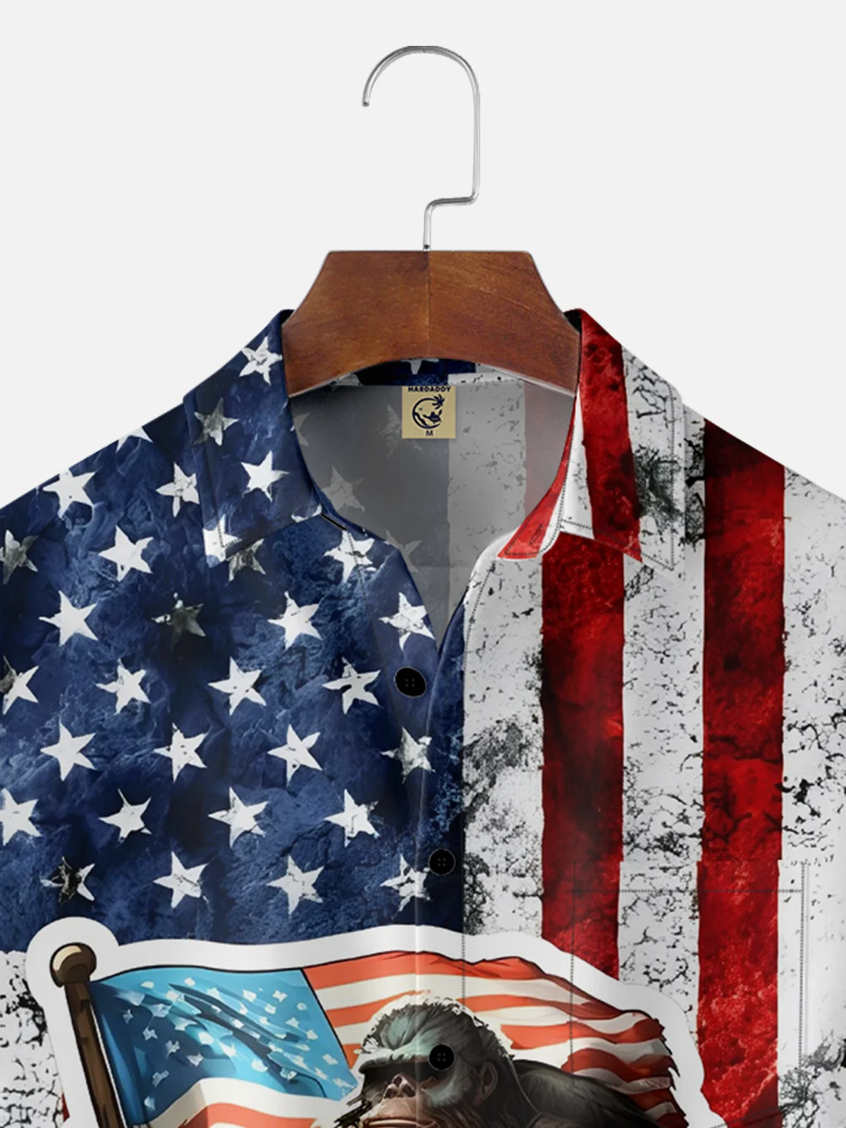 Hardaddy American Flag Bigfoot Chest Pocket Breathable Casual Shirt