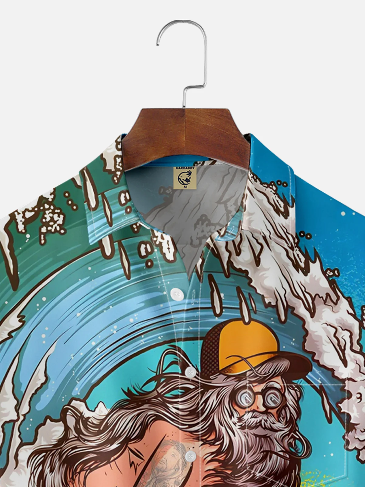 Hardaddy Old Man Surfing Breathable Chest Pocket Hawaiian Shirt