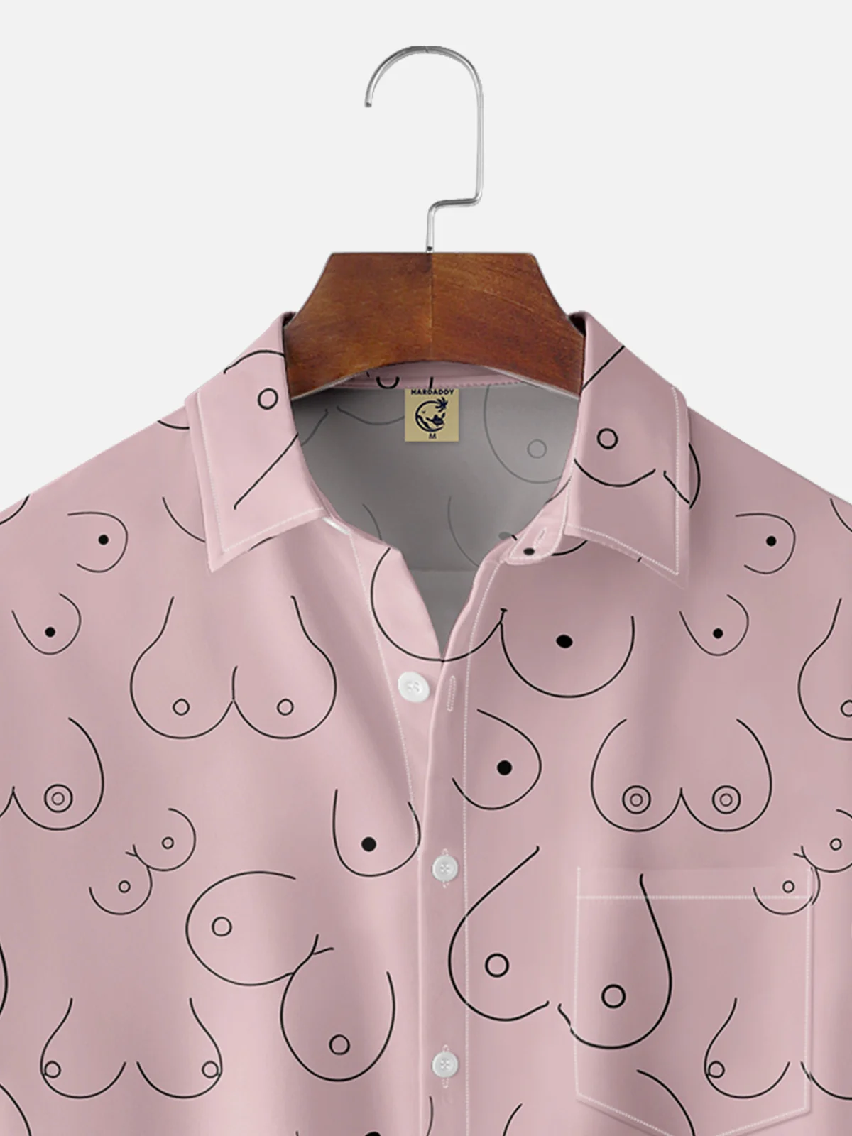 Hardaddy Moisture-wicking Abstract Line Drawing Chest Pocket Hawaiian Pink Boob Shirt For Men