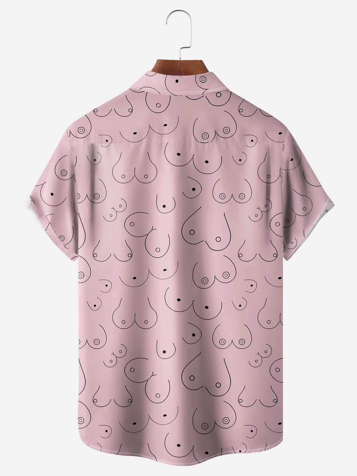 Hardaddy Moisture-wicking Abstract Line Drawing Chest Pocket Hawaiian Pink Boob Shirt For Men