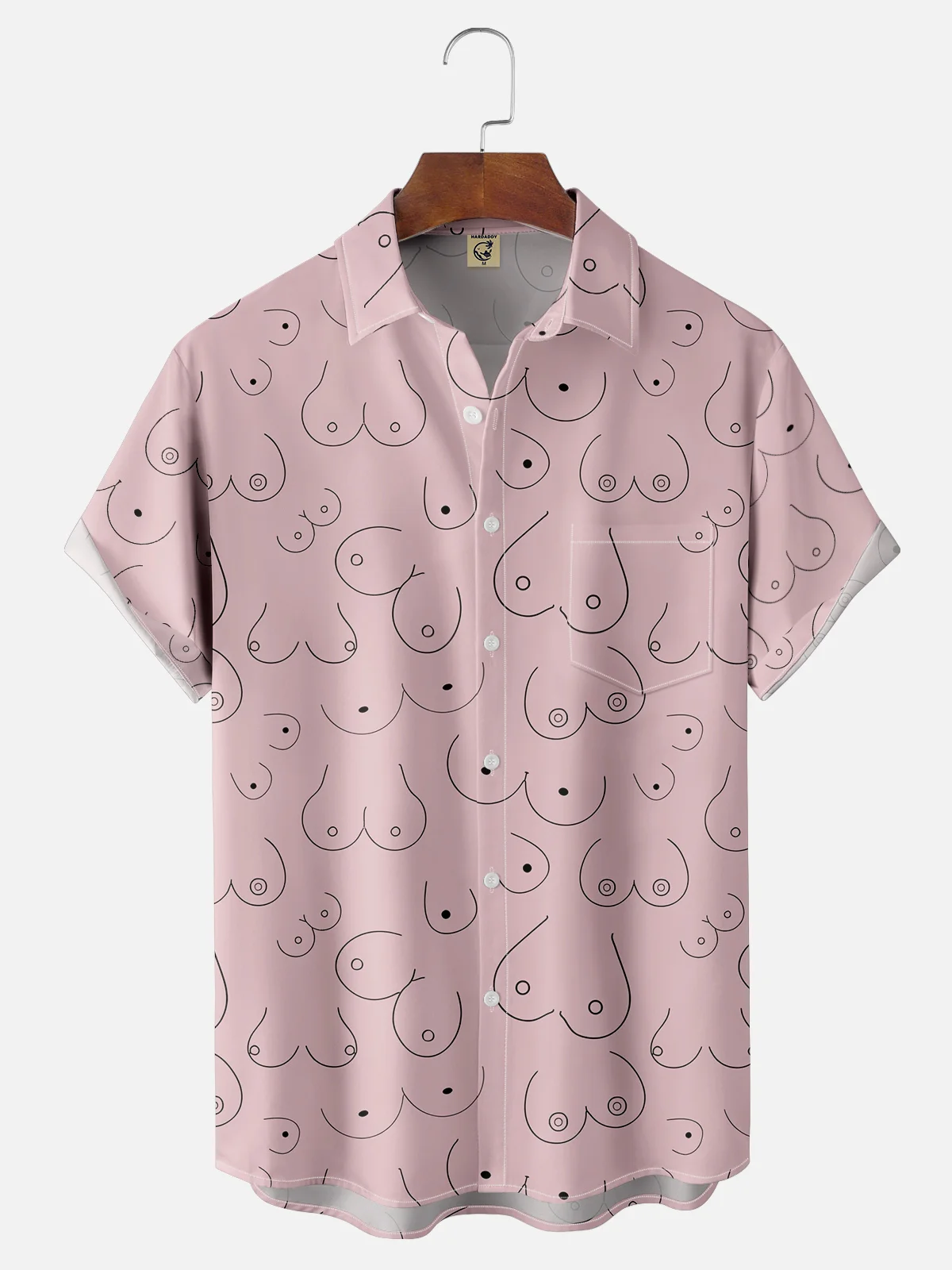 Hardaddy Moisture-wicking Abstract Line Drawing Chest Pocket Hawaiian Pink Boob Shirt For Men