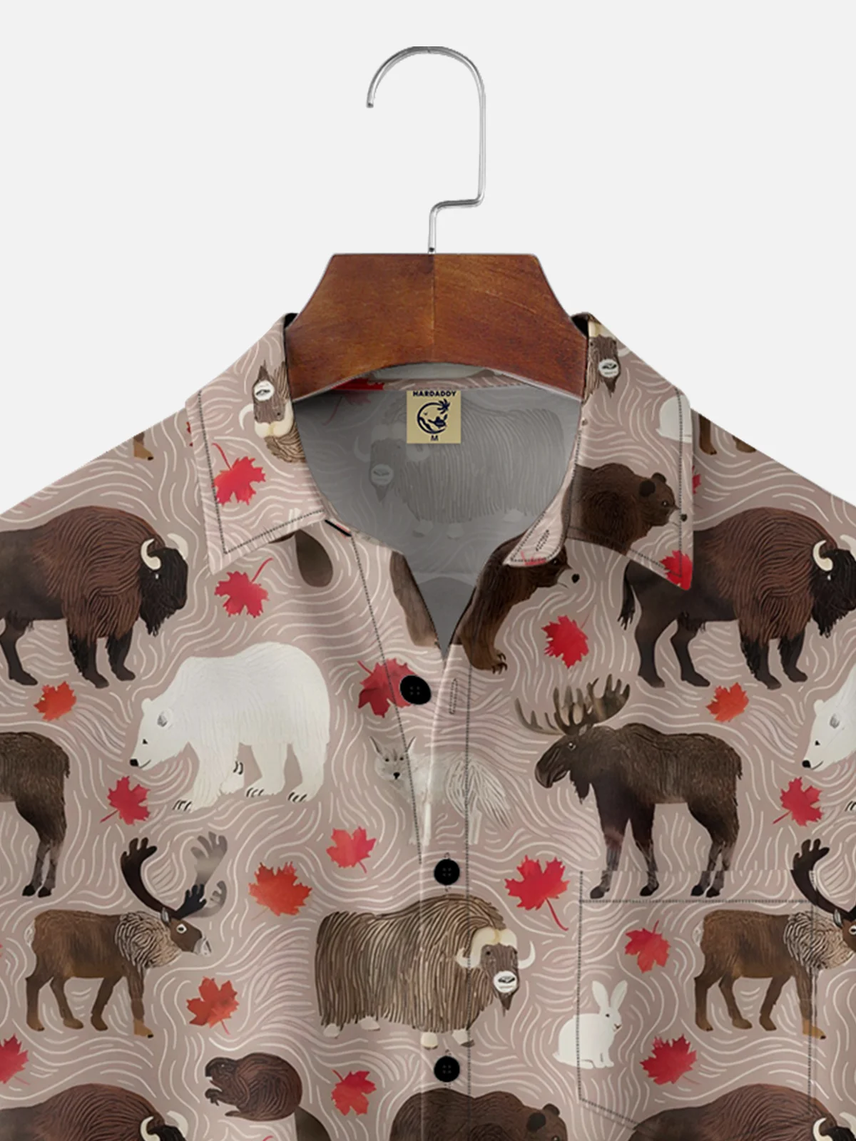 Hardaddy Moisture-wicking Canada Day Animal Maple Leaf Chest Pocket Hawaiian Shirt