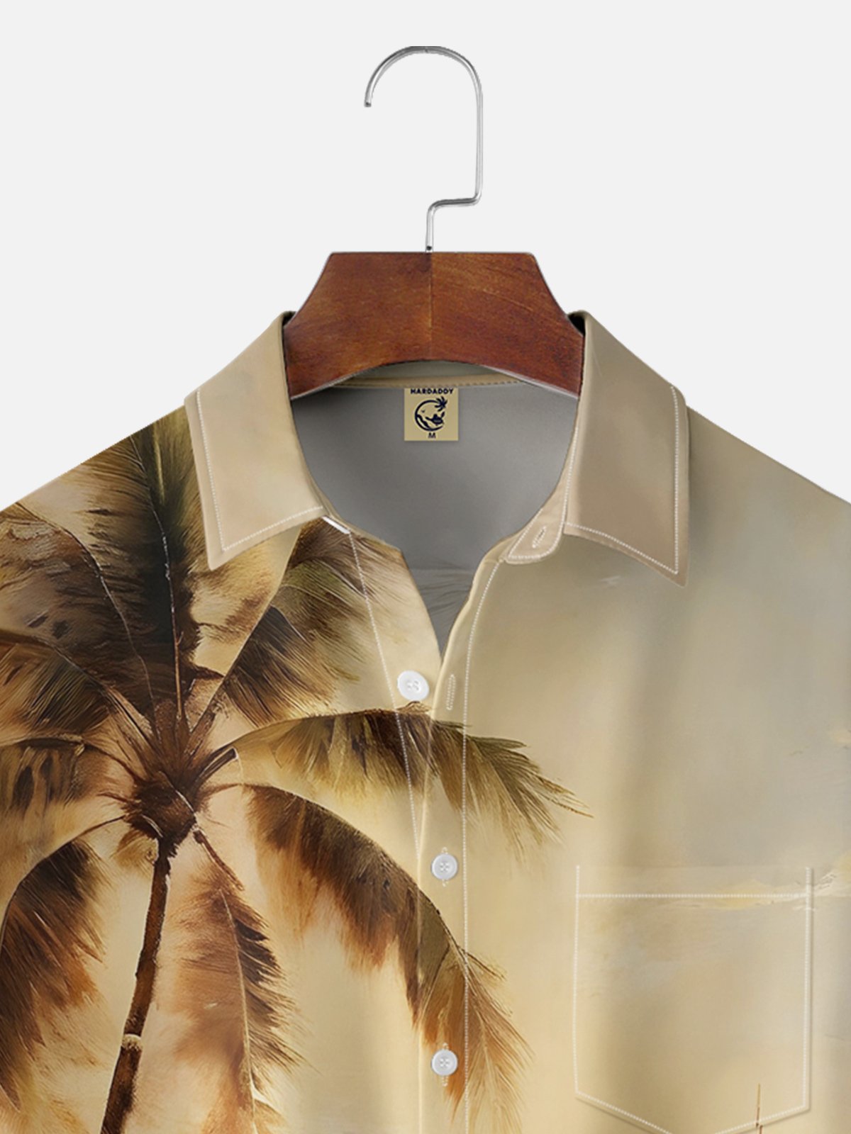 Hardaddy Moisture-wicking Beach Coconut Tree Chest Pocket Hawaiian Shirt