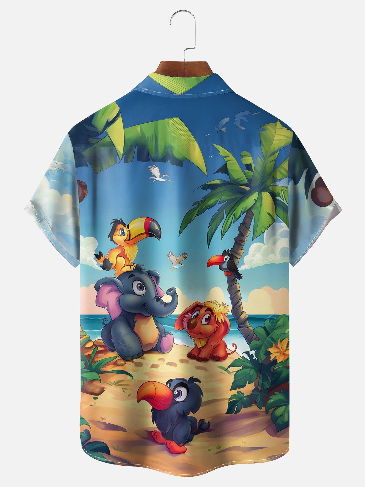 Hardaddy Cartoon Tropical Animals Toucan Breathable Chest Pocket Hawaiian Shirt