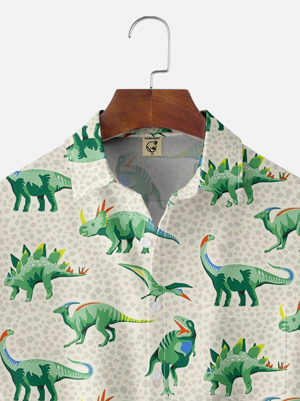 Hardaddy Dinosaurs Pattern Breathable Chest Pocket Hawaiian Shirt